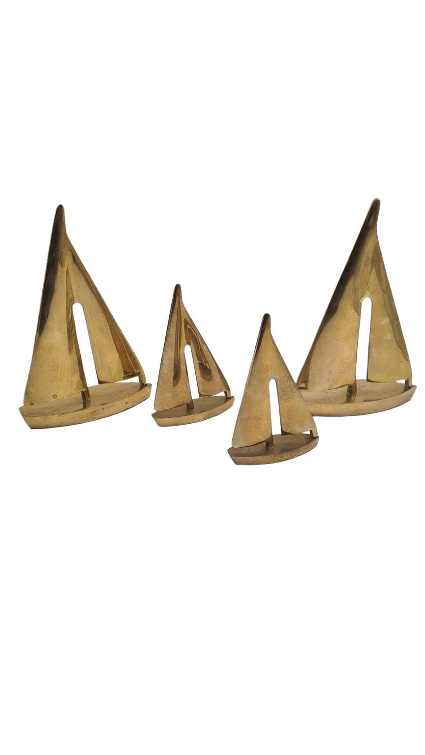 Set of Four Sailboat Figurines, Golden Brass, 1970s - 168288