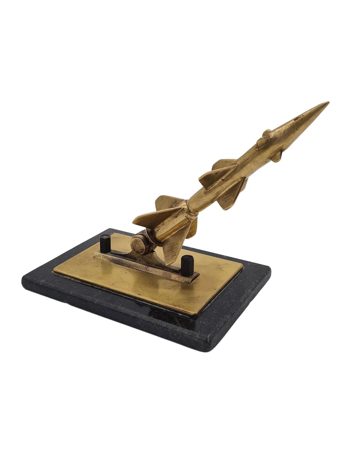 Rocket Sculpture Space Age, golden brass, black marble, 1970s. - 168070