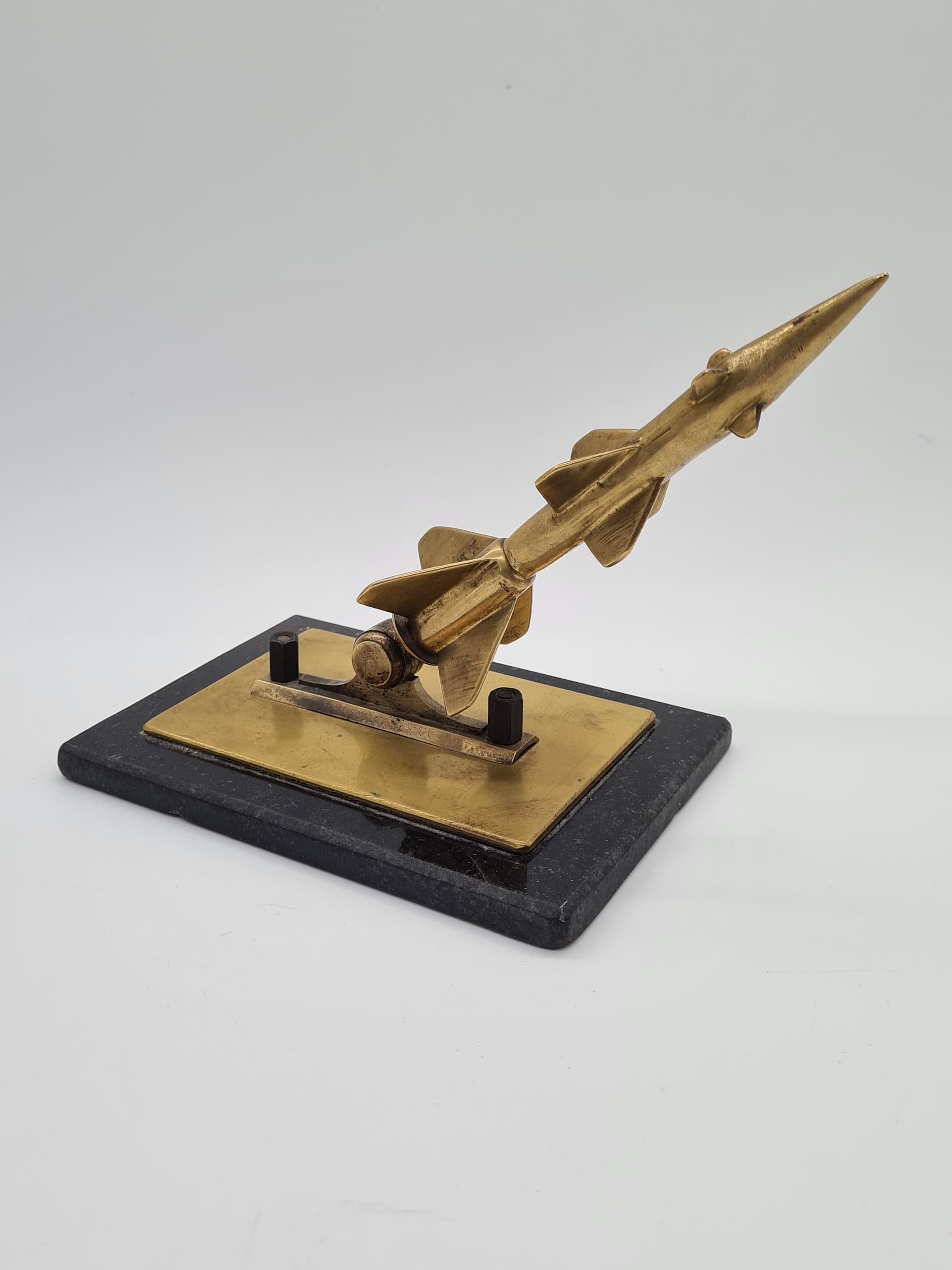 Rocket Sculpture Space Age, golden brass, black marble, 1970s. - 157958