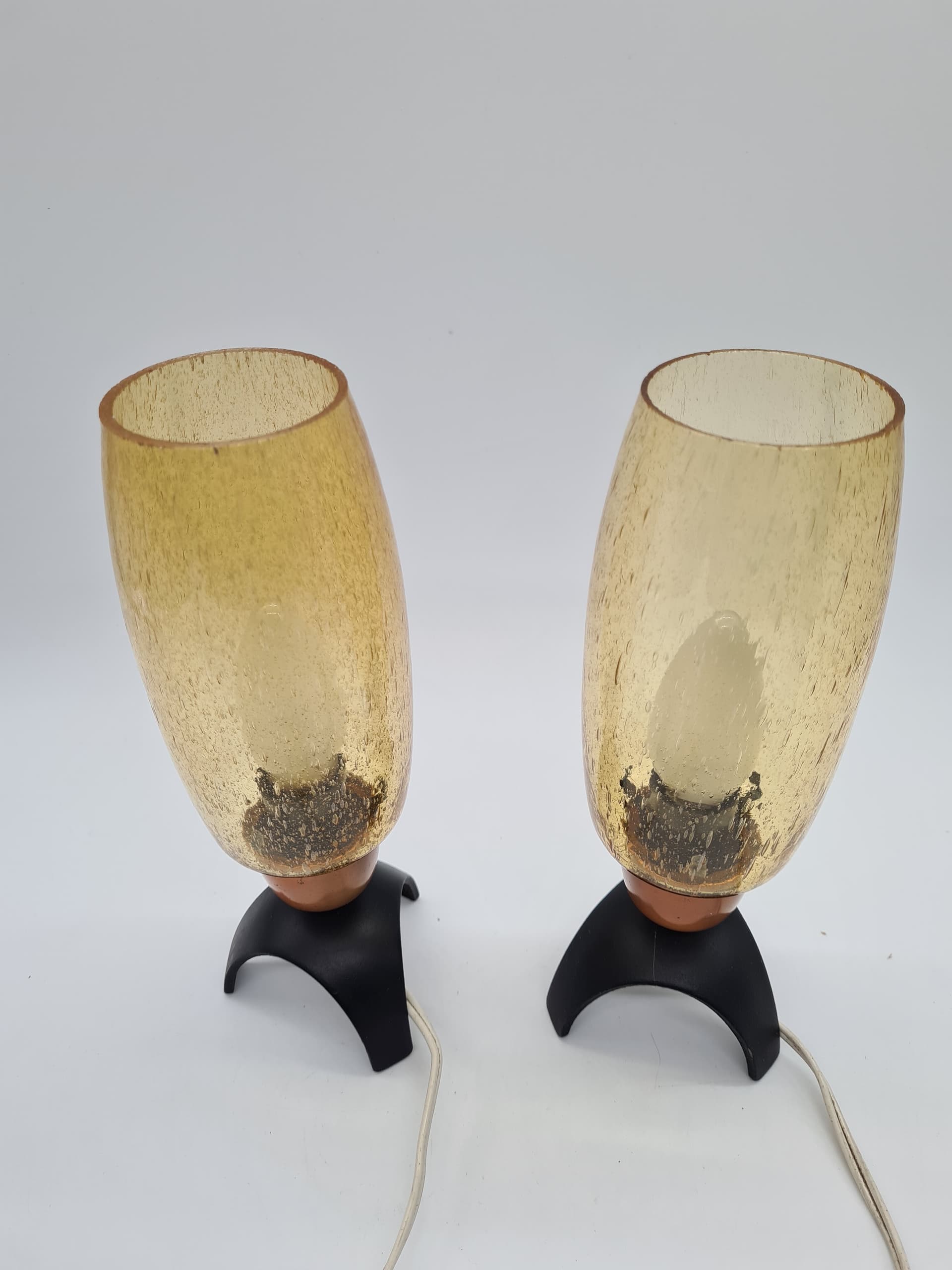 Pair of table lamps, mid-century modern, yellow glass, black metal, Germany, 1960s. - 157998