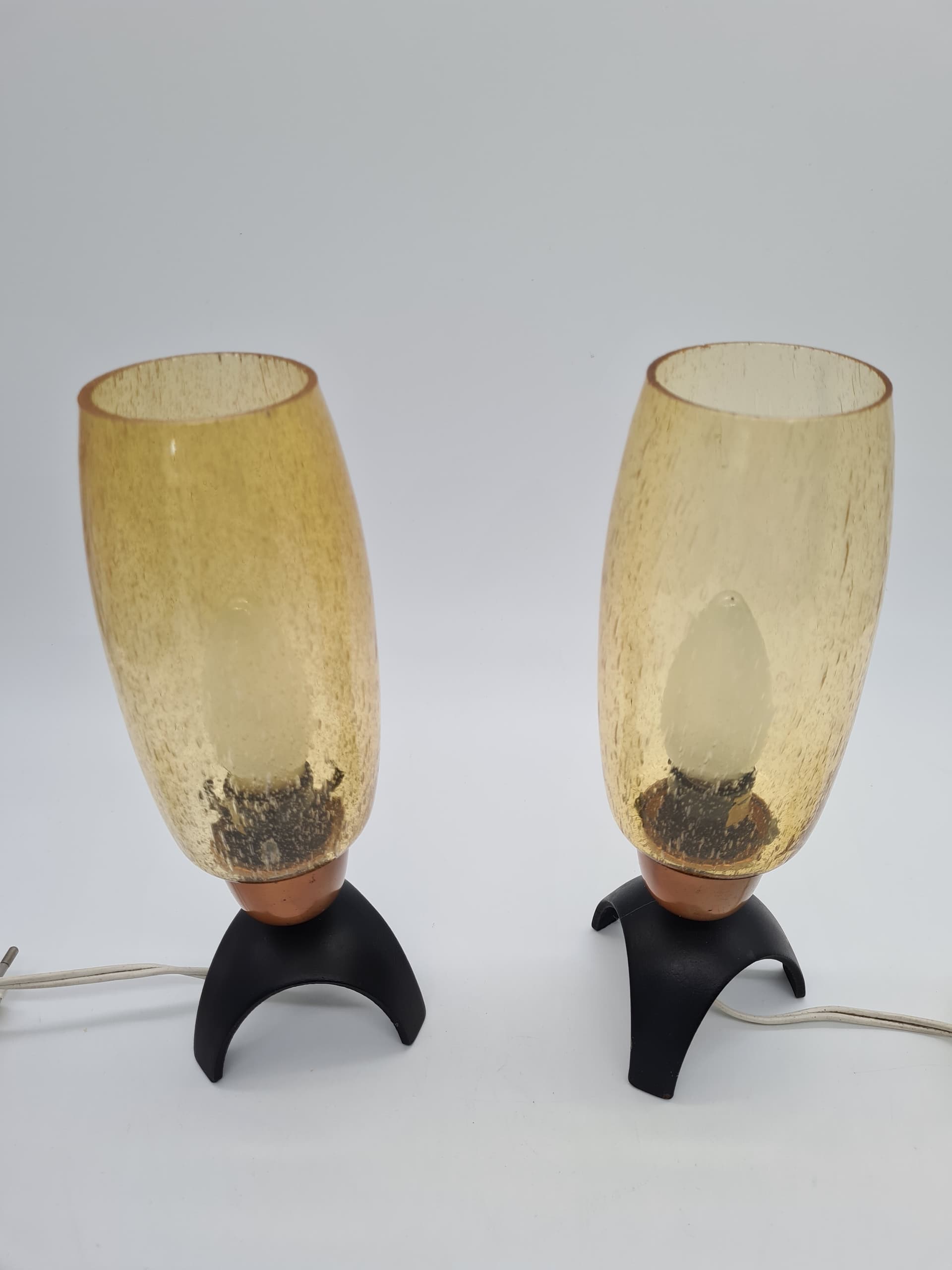 Pair of table lamps, mid-century modern, yellow glass, black metal, Germany, 1960s. - 157993