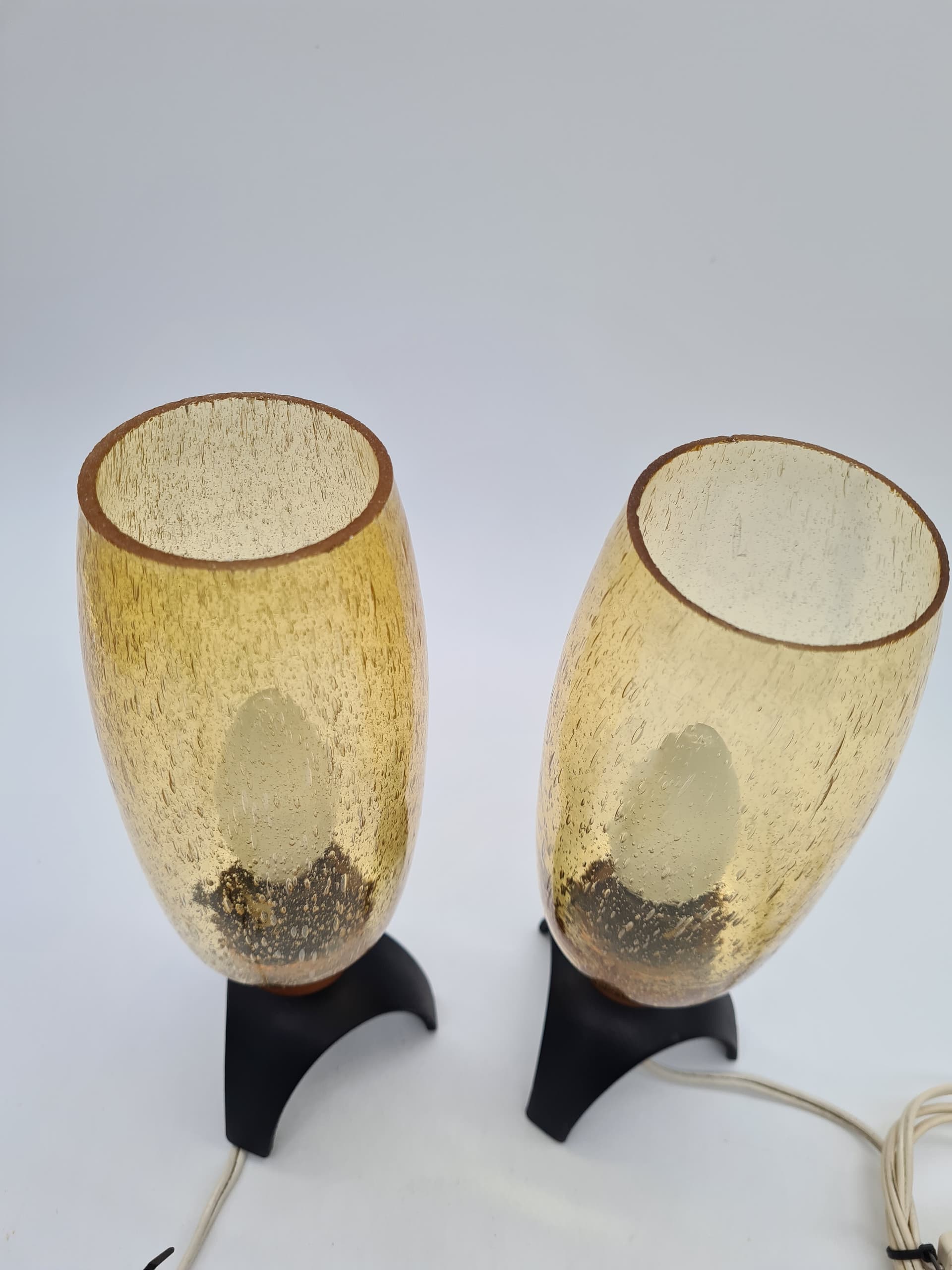 Pair of table lamps, mid-century modern, yellow glass, black metal, Germany, 1960s. - 157999