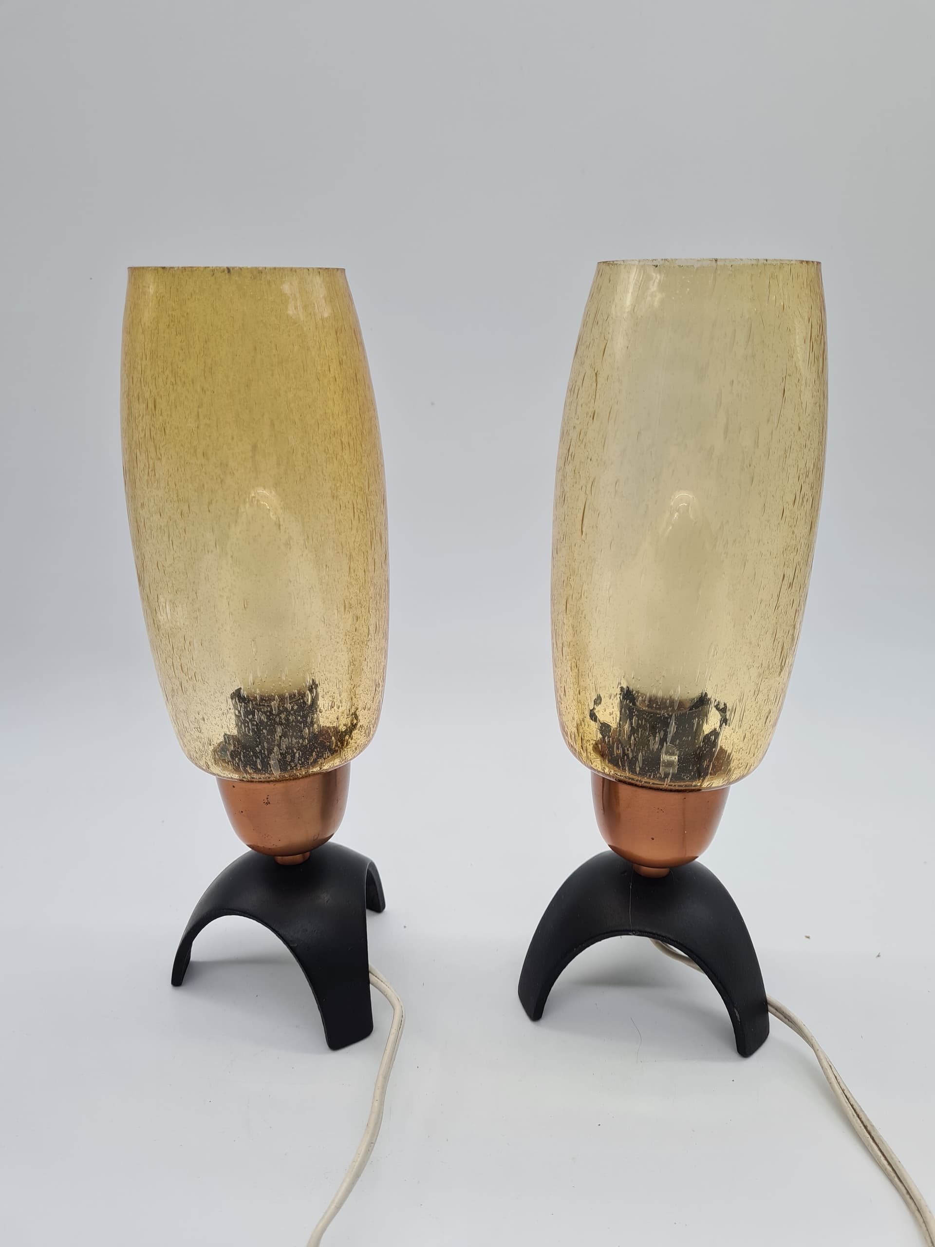 Pair of table lamps, mid-century modern, yellow glass, black metal, Germany, 1960s. - 157997