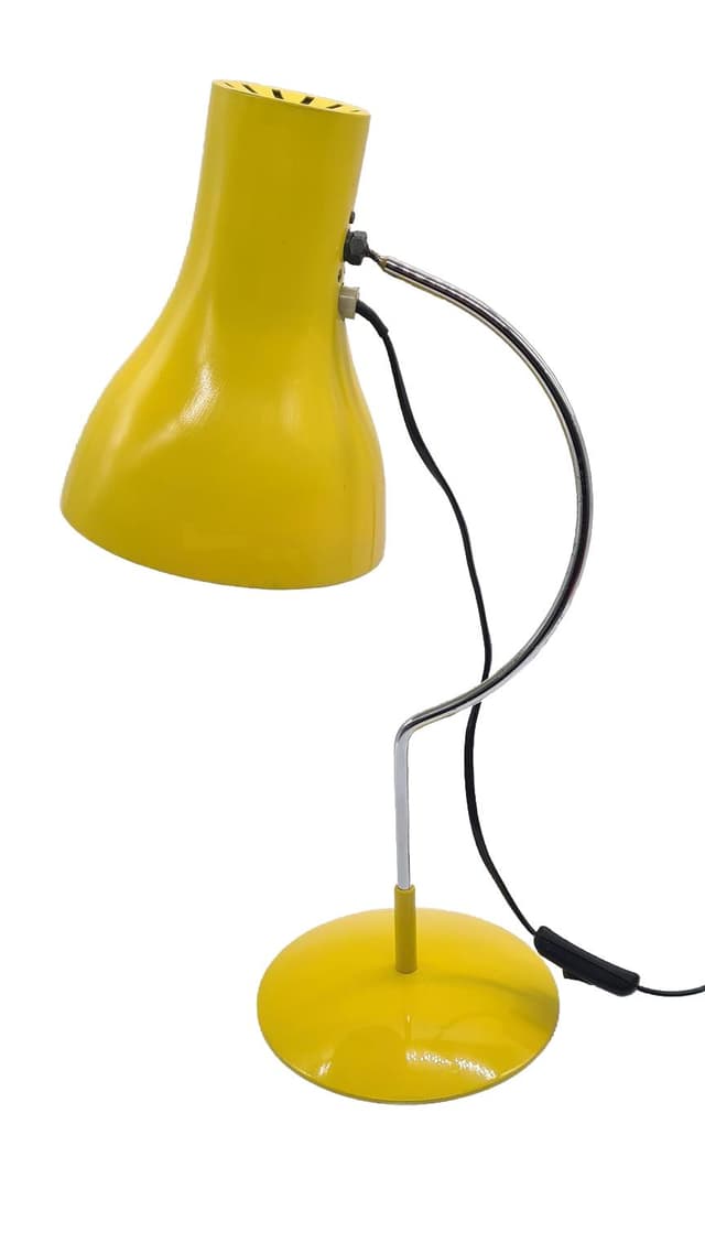 Lampa biurkowa, żółty metal, chrom, proj. J. Hůrka, Czechosłowacja, lata 70. - WYMIARY