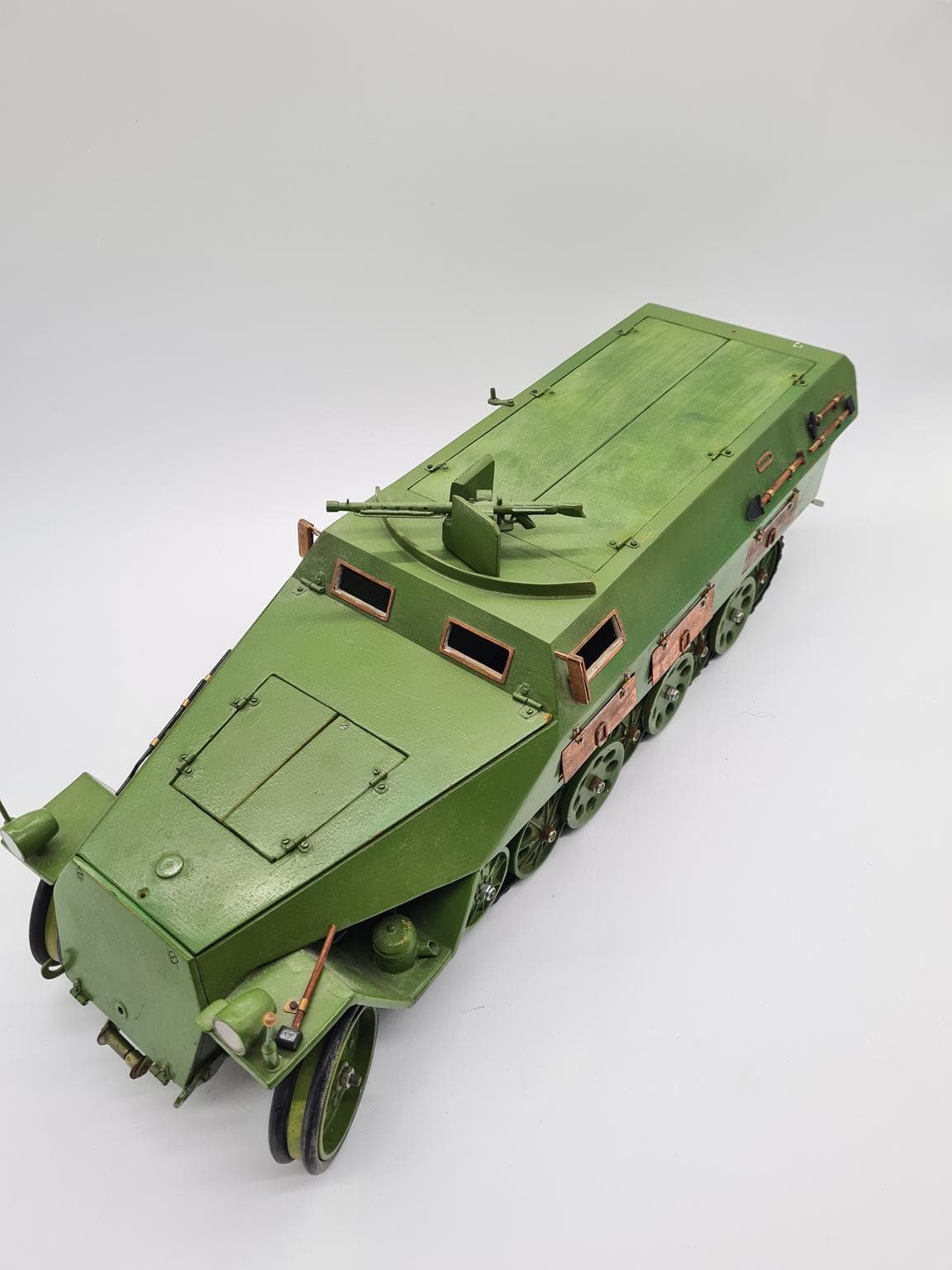 Model Sd.Kfz. 251, zielony, sklejka drewno metal miedź, Niemcy, lata 70. - 158051