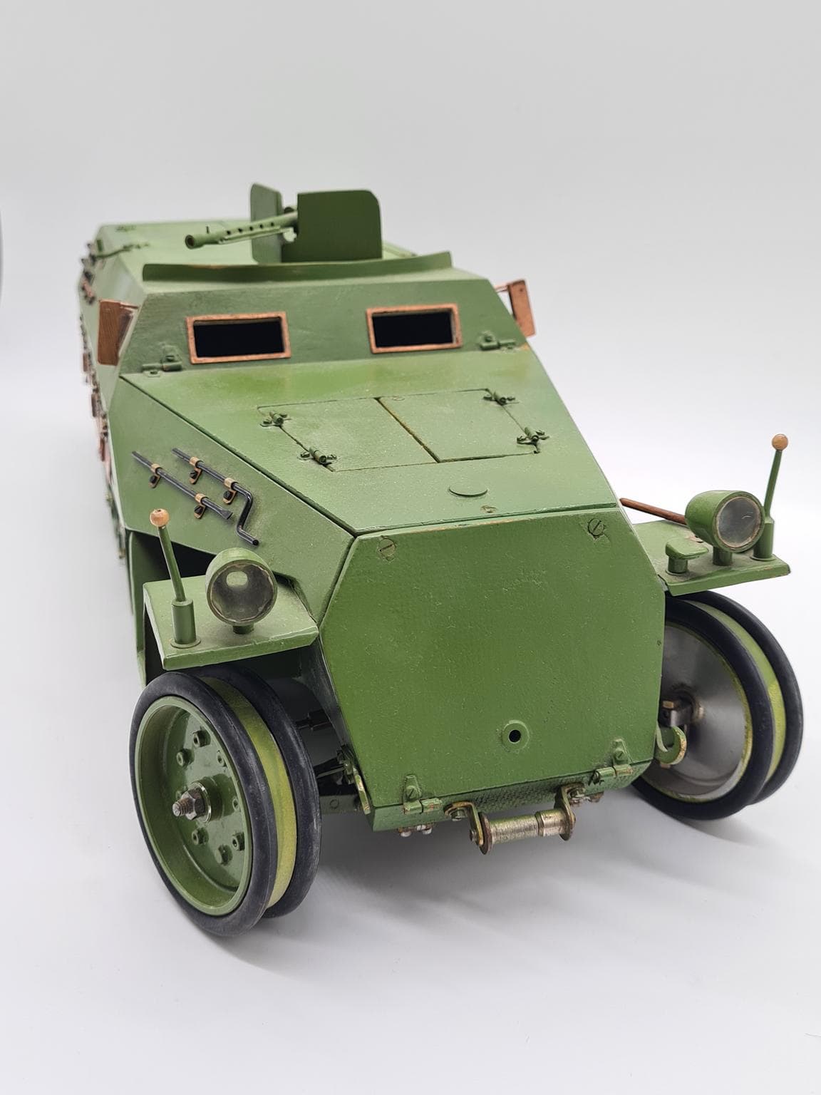 Model Sd.Kfz. 251, zielony, sklejka drewno metal miedź, Niemcy, lata 70. - 158055