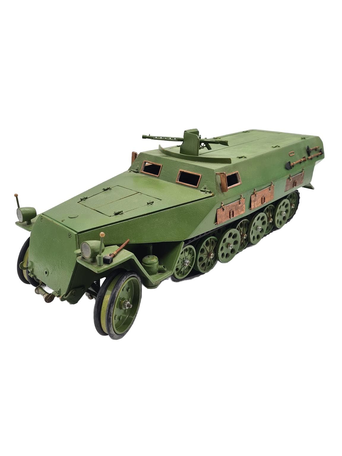 Model Sd.Kfz. 251, zielony, sklejka drewno metal miedź, Niemcy, lata 70. - 168279