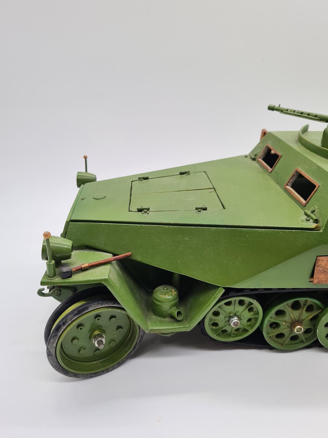 Model Sd.Kfz. 251, zielony, sklejka drewno metal miedź, Niemcy, lata 70. - 158052