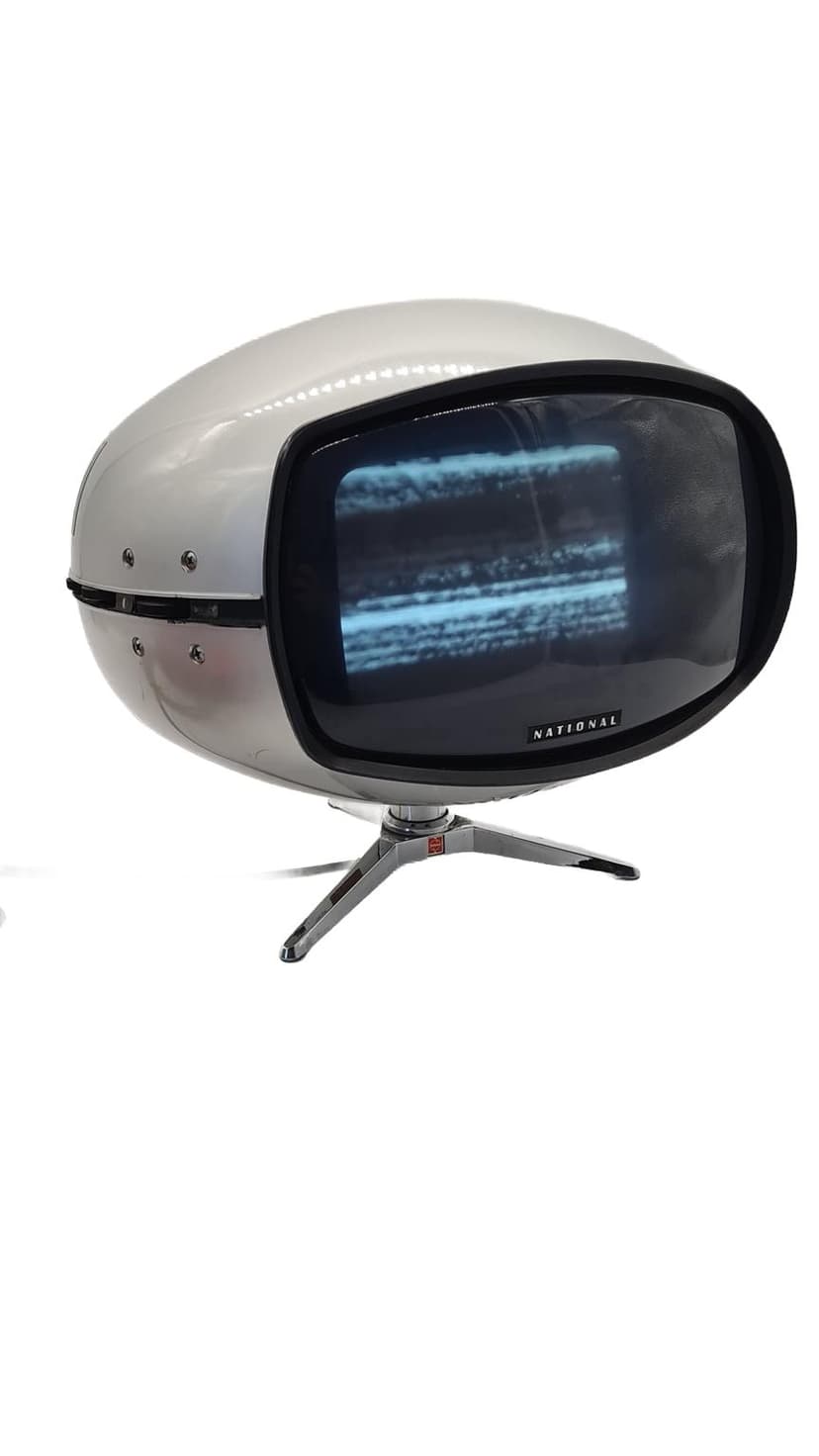 Telewizor National TR-005 Orbitel, Space Age, biały, plastik metal szkło, Japonia, lata 70.