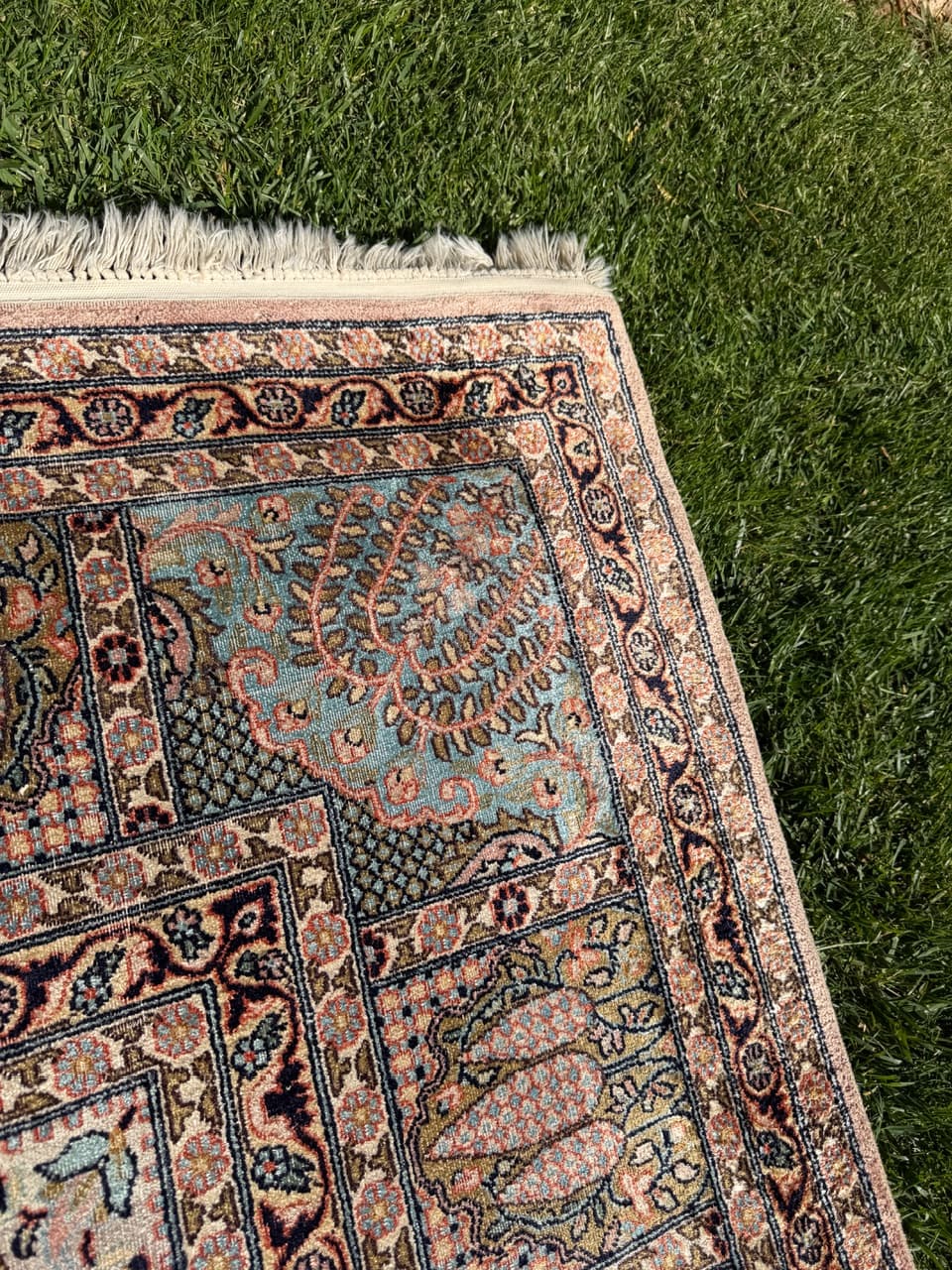 Carpet Ghoum/Qom 325x215 cm, ivory white silk, India, 1990s. - 158079