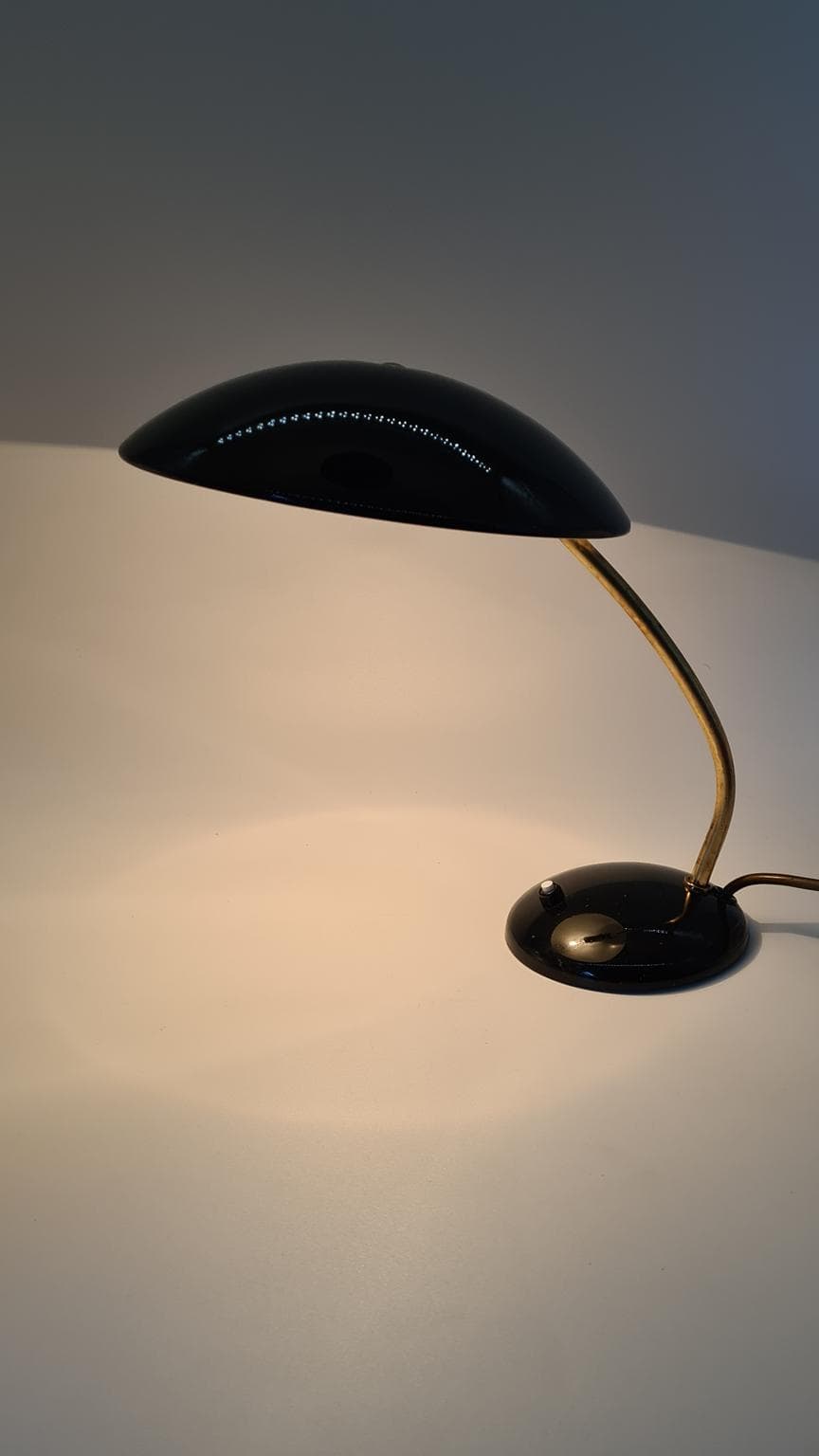 Table lamp 6781, black metal, brass, by C. Dell, Kaiser Idell, Germany, 1950s. - 158096