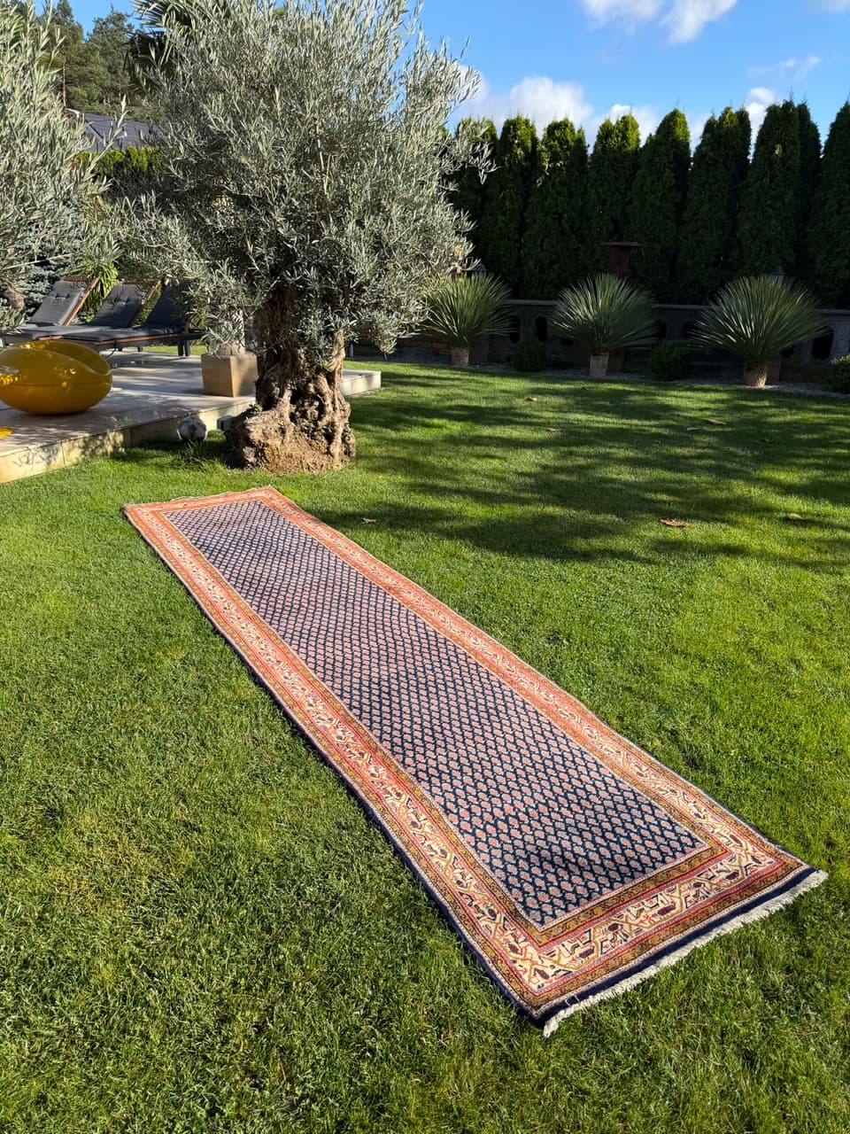 Runner Indo Mir, 390x94 cm, navy blue wool, India, 1990s. - 158142