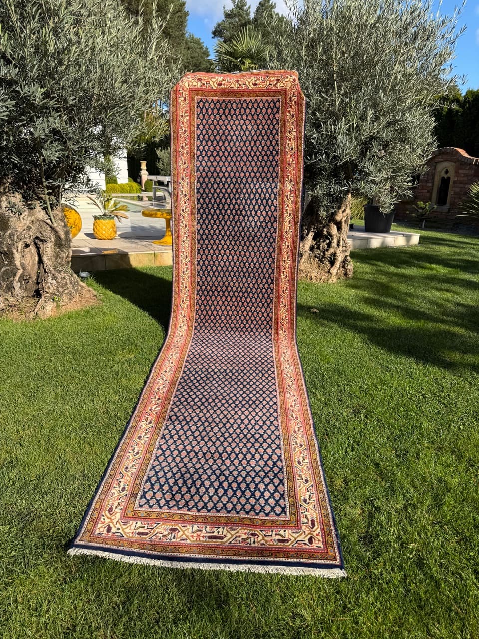 Runner Indo Mir, 390x94 cm, navy blue wool, India, 1990s. - 158134