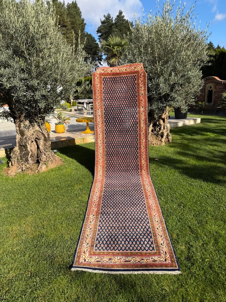 Runner Indo Mir, 390x94 cm, navy blue wool, India, 1990s. - 158130