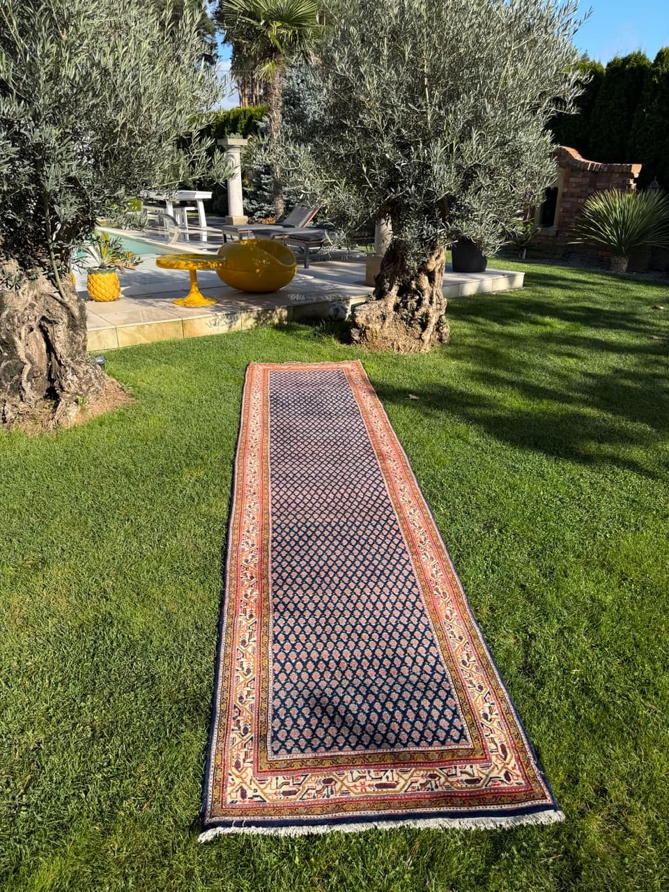 Runner Indo Mir, 390x94 cm, navy blue wool, India, 1990s. - 158141