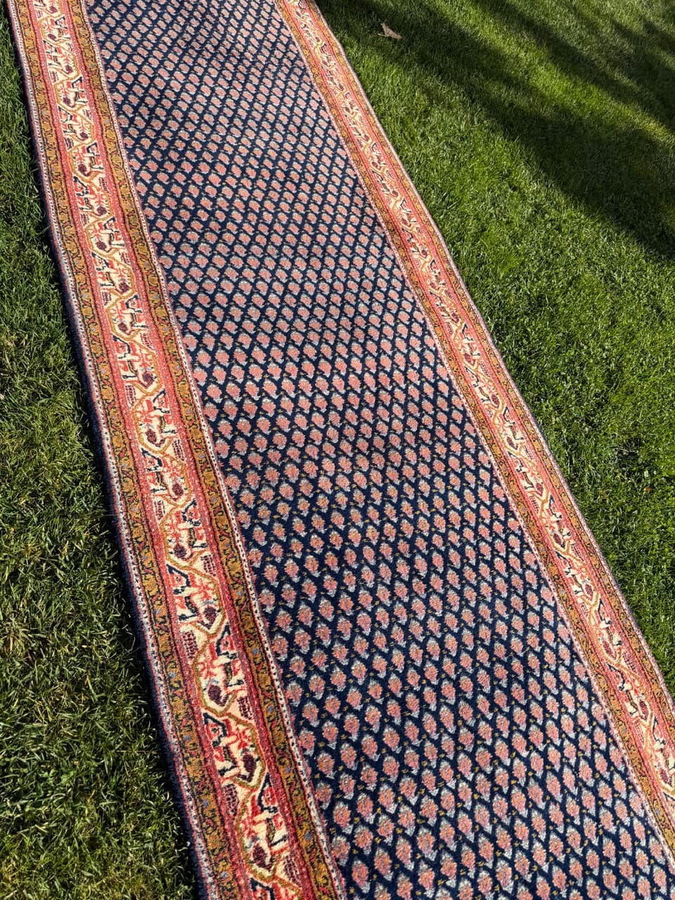Runner Indo Mir, 390x94 cm, navy blue wool, India, 1990s. - 158144