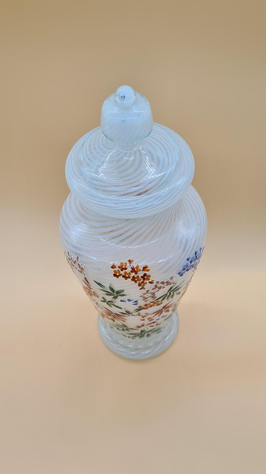 Waza Murano, reticello, szkło białe, Włochy, lata 60. - 158155