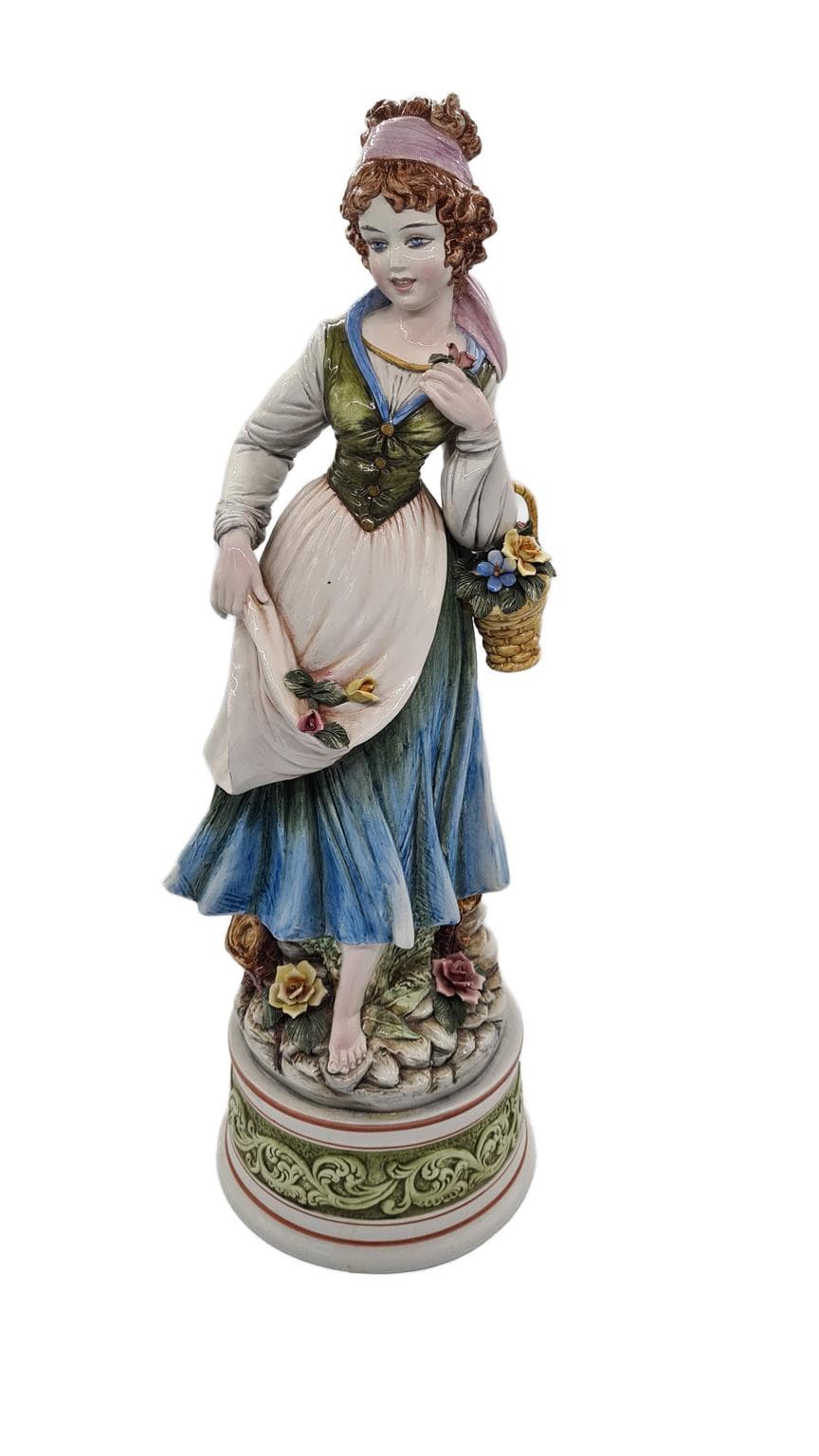Figura kobieta zbierająca kwiaty, multikolor, ceramika, proj. D. Poloniato, Włochy, lata 80. - 168260