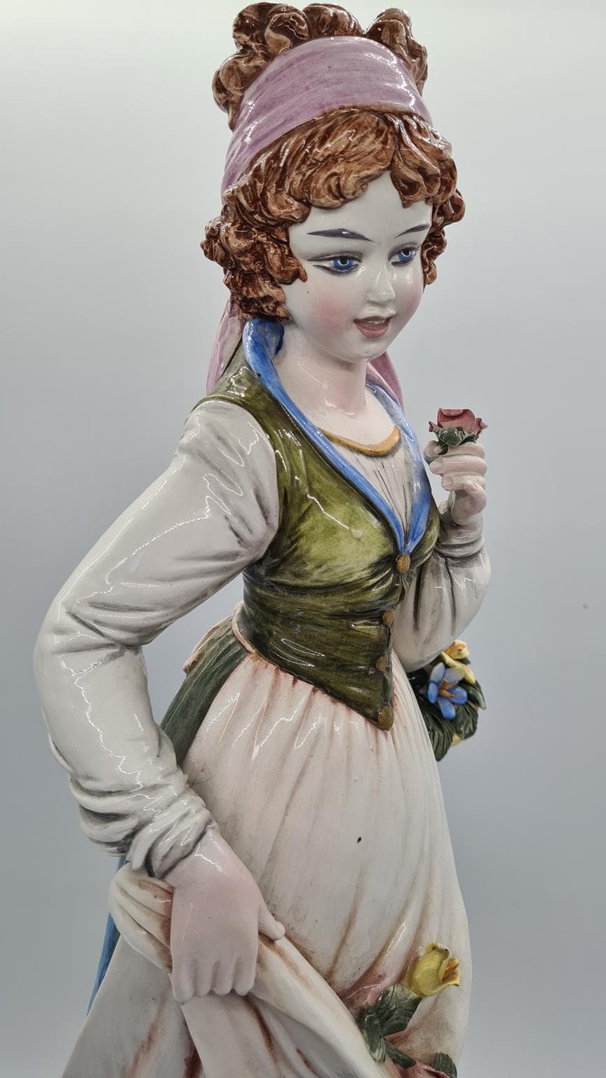 Figura kobieta zbierająca kwiaty, multikolor, ceramika, proj. D. Poloniato, Włochy, lata 80. - 158250