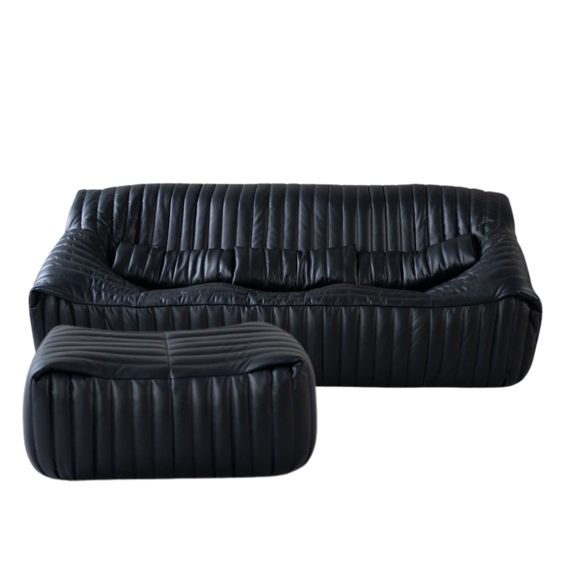 Trzyosobowa sofa z podnóżkiem Sandra, czarna, proj. A. Hiéronimus, Ligne Roset, lata 70.