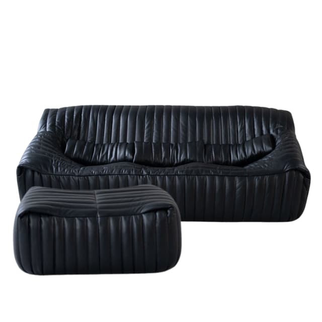Trzyosobowa sofa z podnóżkiem Sandra, czarna, proj. A. Hiéronimus, Ligne Roset, lata 70. - WYMIARY