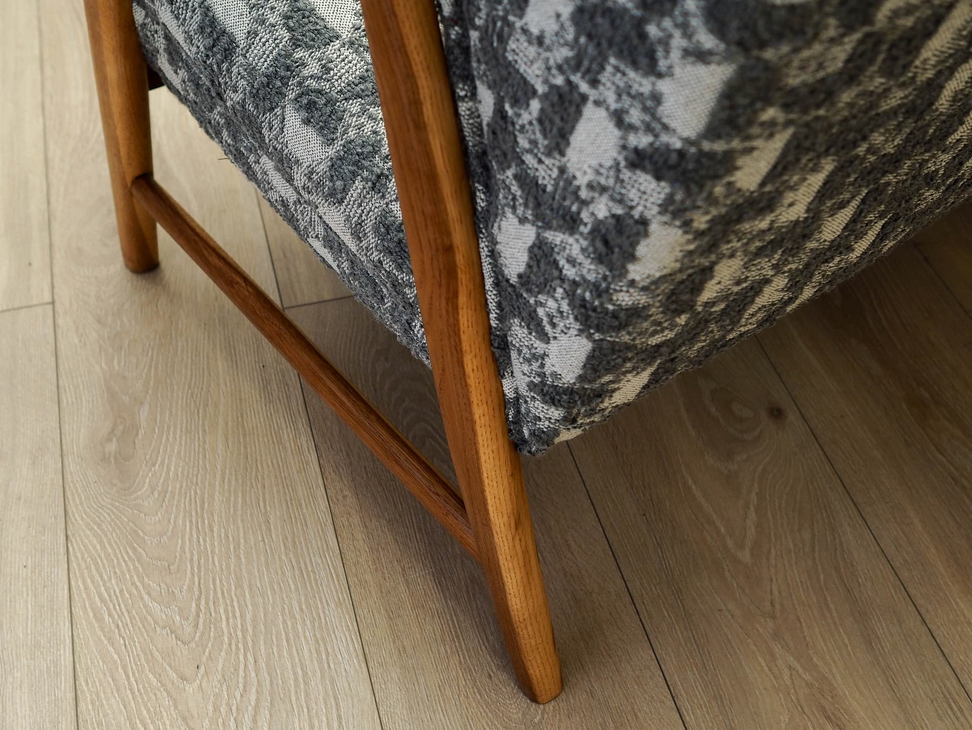 Sofa, szara, wełna, dąb, teak, Dania, lata 70. - 158571