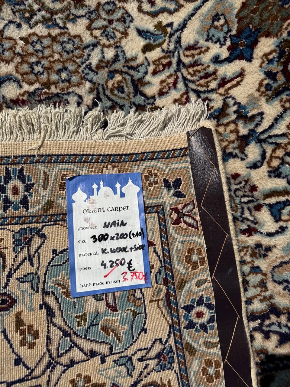 Persian Rug Nain 300x200 cm, ivory wool, silk, Iran - 158891