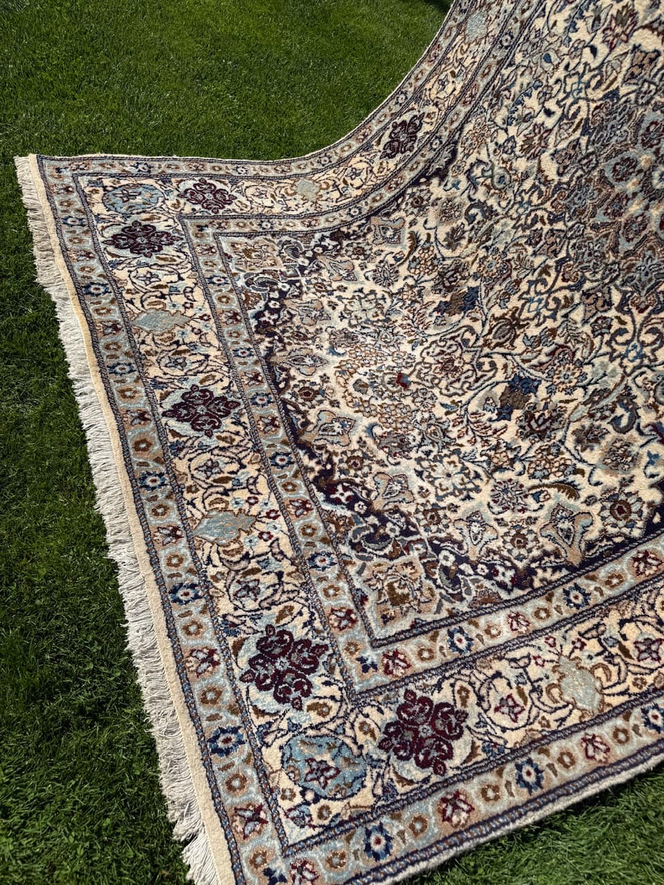 Persian Rug Nain 300x200 cm, ivory wool, silk, Iran - 158894