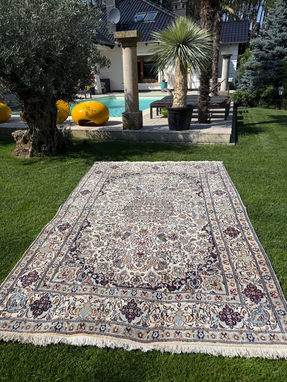 Persian Rug Nain 300x200 cm, ivory wool, silk, Iran - 158897