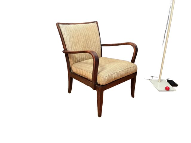 Fotel Knoll Antimott, drewno jasnobrązowe, proj. W. Knoll, Walter Knoll / Wilhelm Knoll, Niemcy, lata 50. - WYMIARY