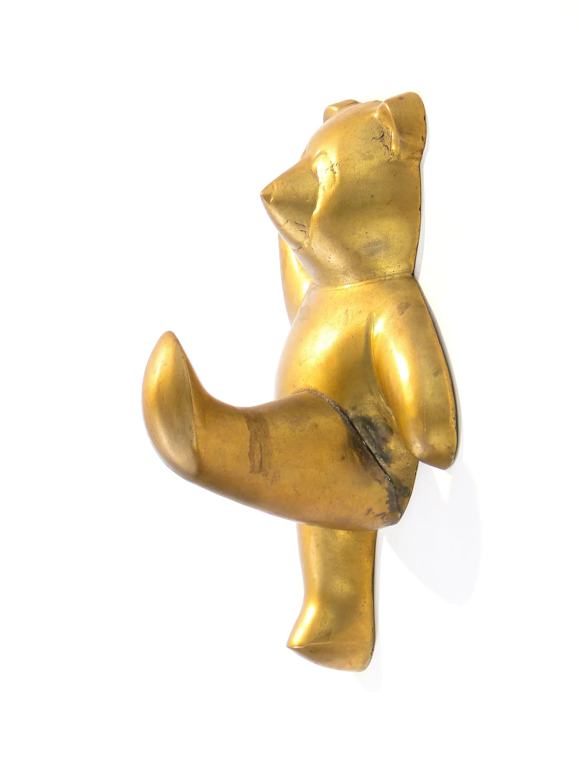 Wall hook Bear, golden brass, Germany, 1960s. - 10166