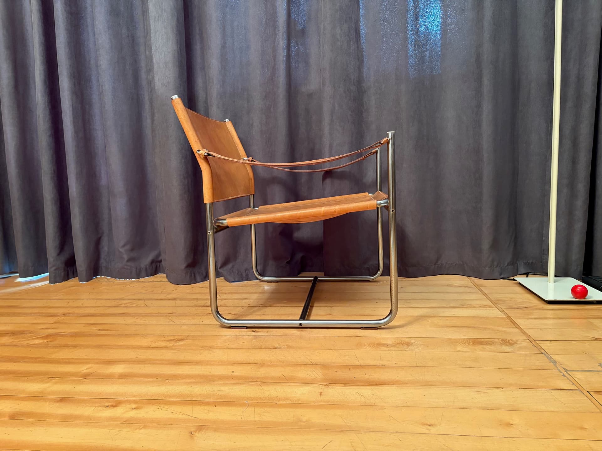 Armchair Amiral, brown leather, chromed steel, by K. Mobring, Ikea, Sweden, 1970s. - 159147