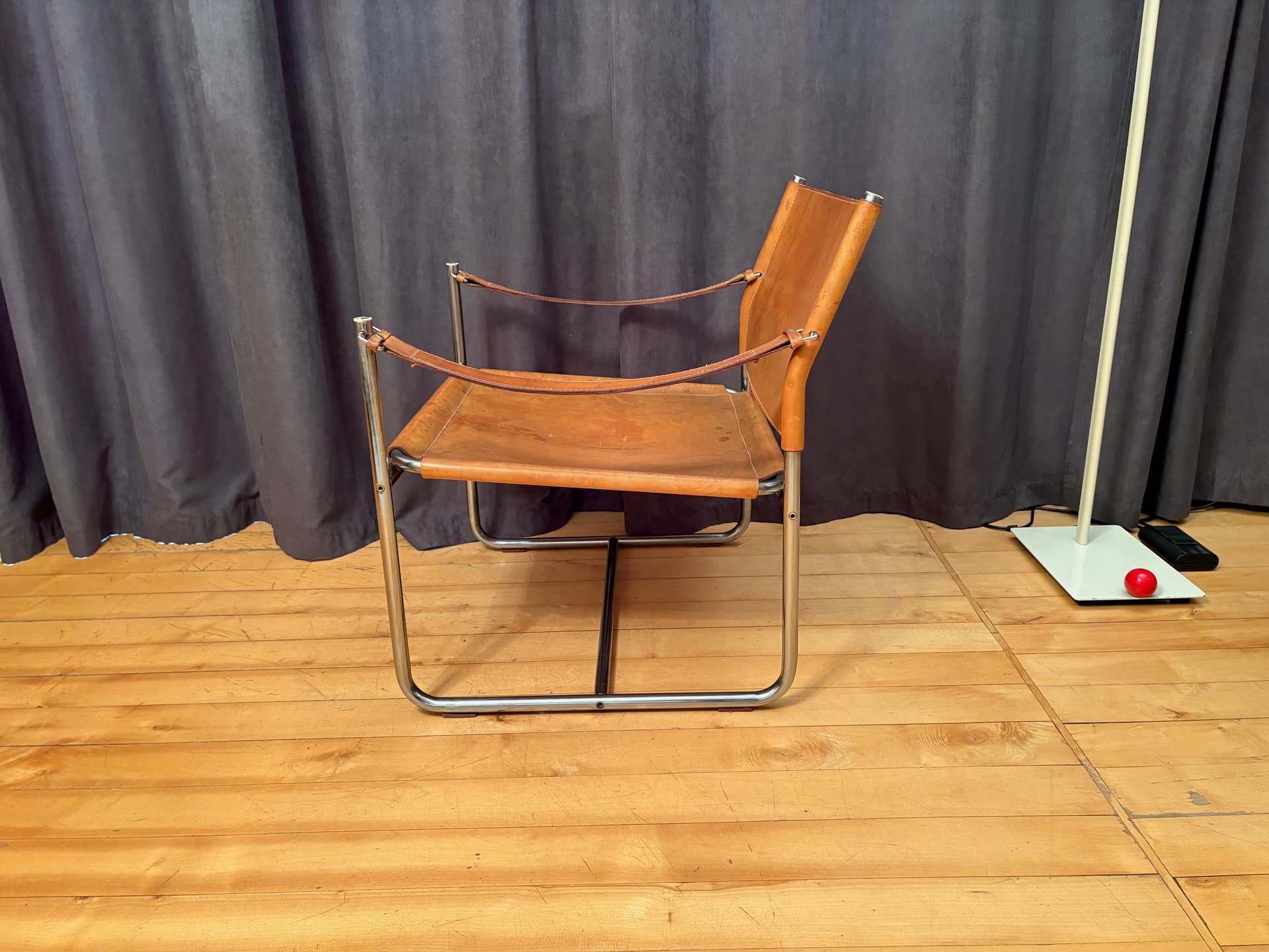 Armchair Amiral, brown leather, chromed steel, by K. Mobring, Ikea, Sweden, 1970s. - 159151