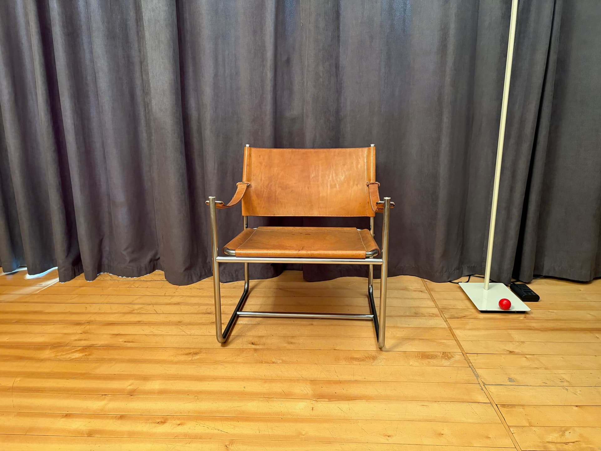 Armchair Amiral, brown leather, chromed steel, by K. Mobring, Ikea, Sweden, 1970s. - 159146