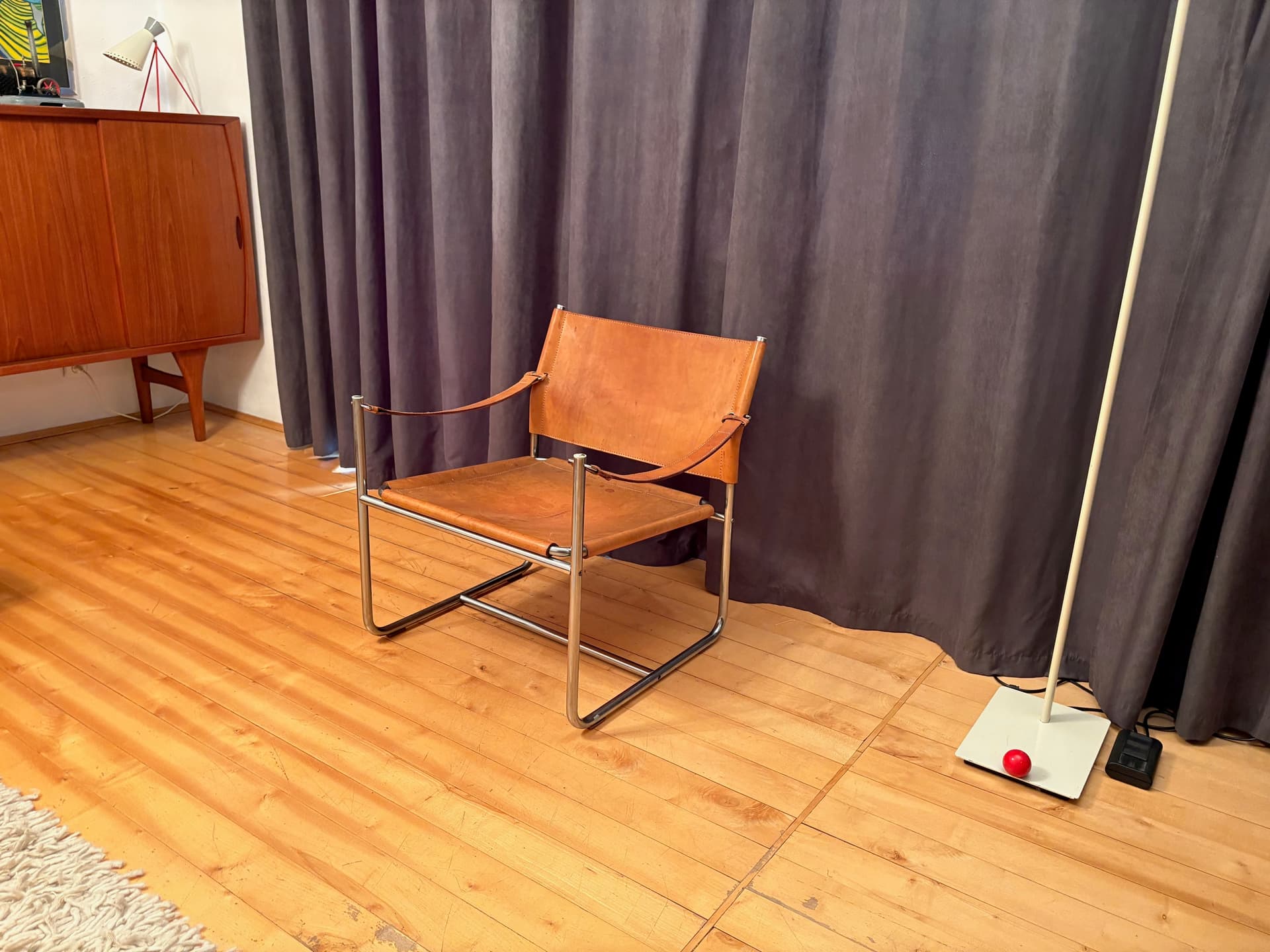 Armchair Amiral, brown leather, chromed steel, by K. Mobring, Ikea, Sweden, 1970s. - 159159