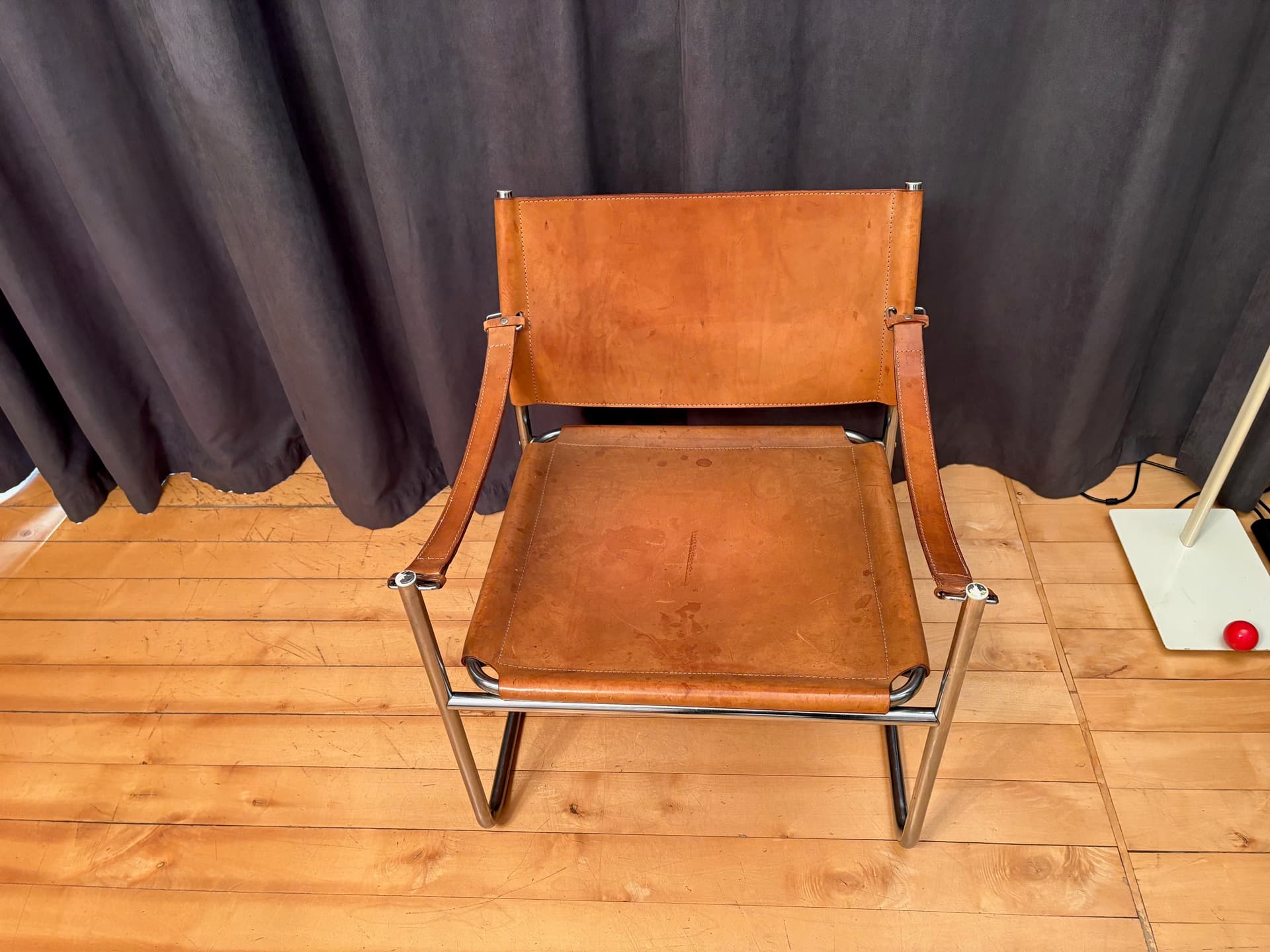 Armchair Amiral, brown leather, chromed steel, by K. Mobring, Ikea, Sweden, 1970s. - 159148