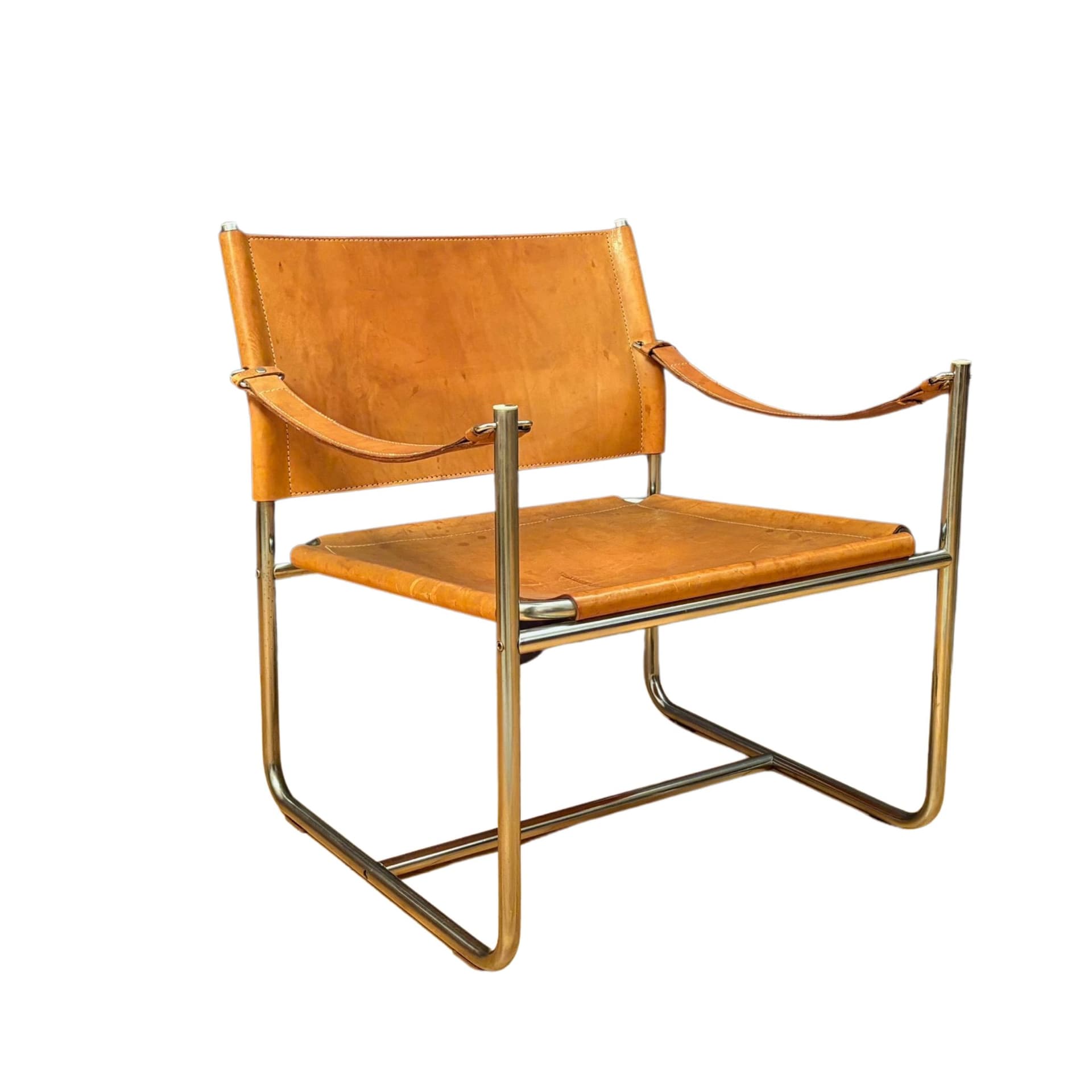 Armchair Amiral, brown leather, chromed steel, by K. Mobring, Ikea, Sweden, 1970s.