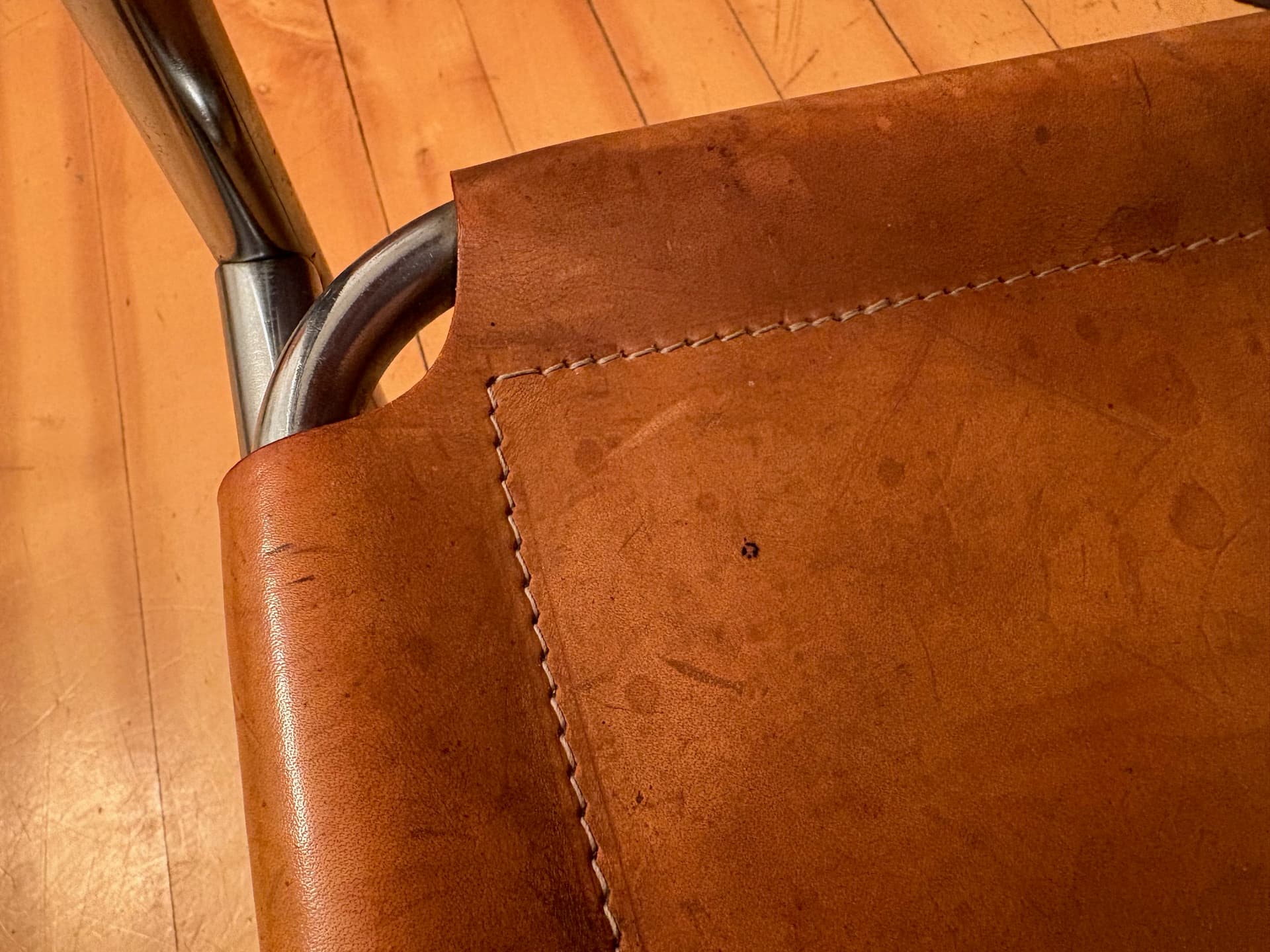 Armchair Amiral, brown leather, chromed steel, by K. Mobring, Ikea, Sweden, 1970s. - 159154