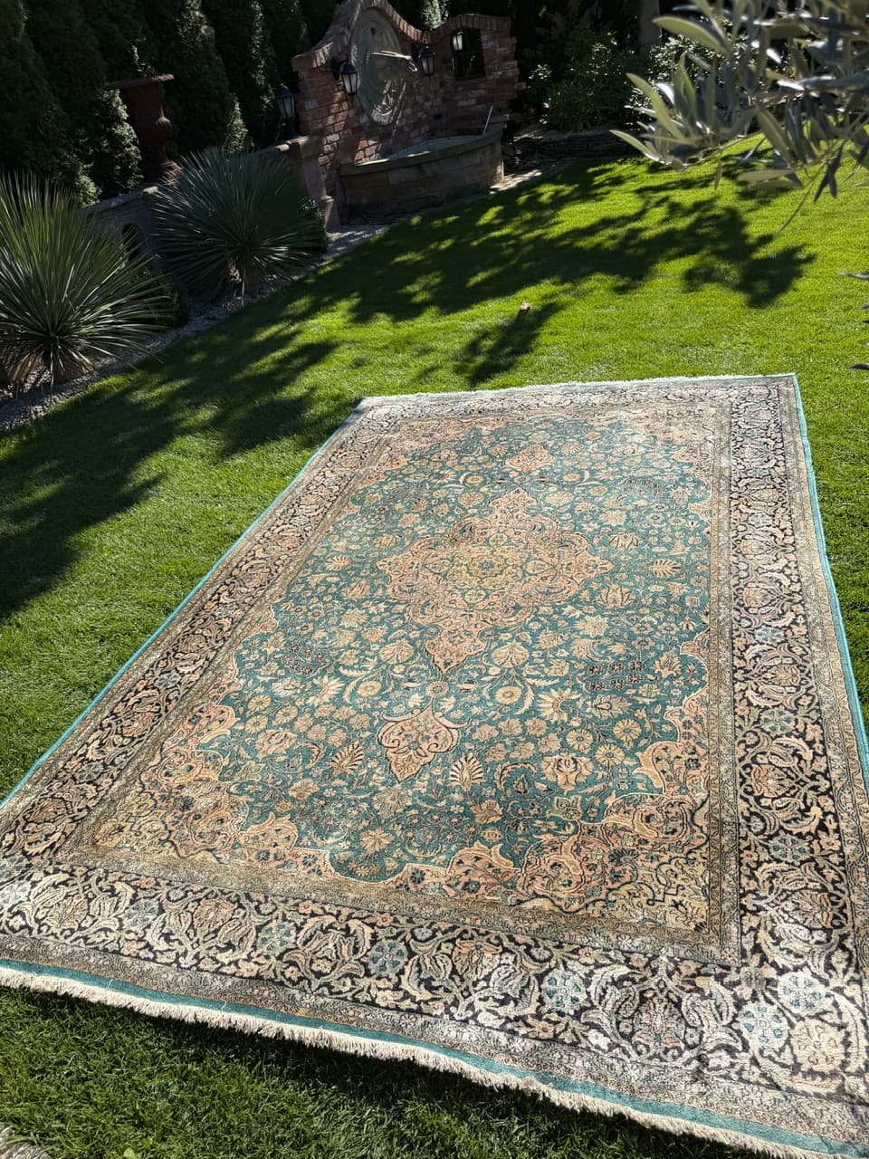 Dywan Ghoum, turkus, jedwab, Indie, lata 90. - 159352