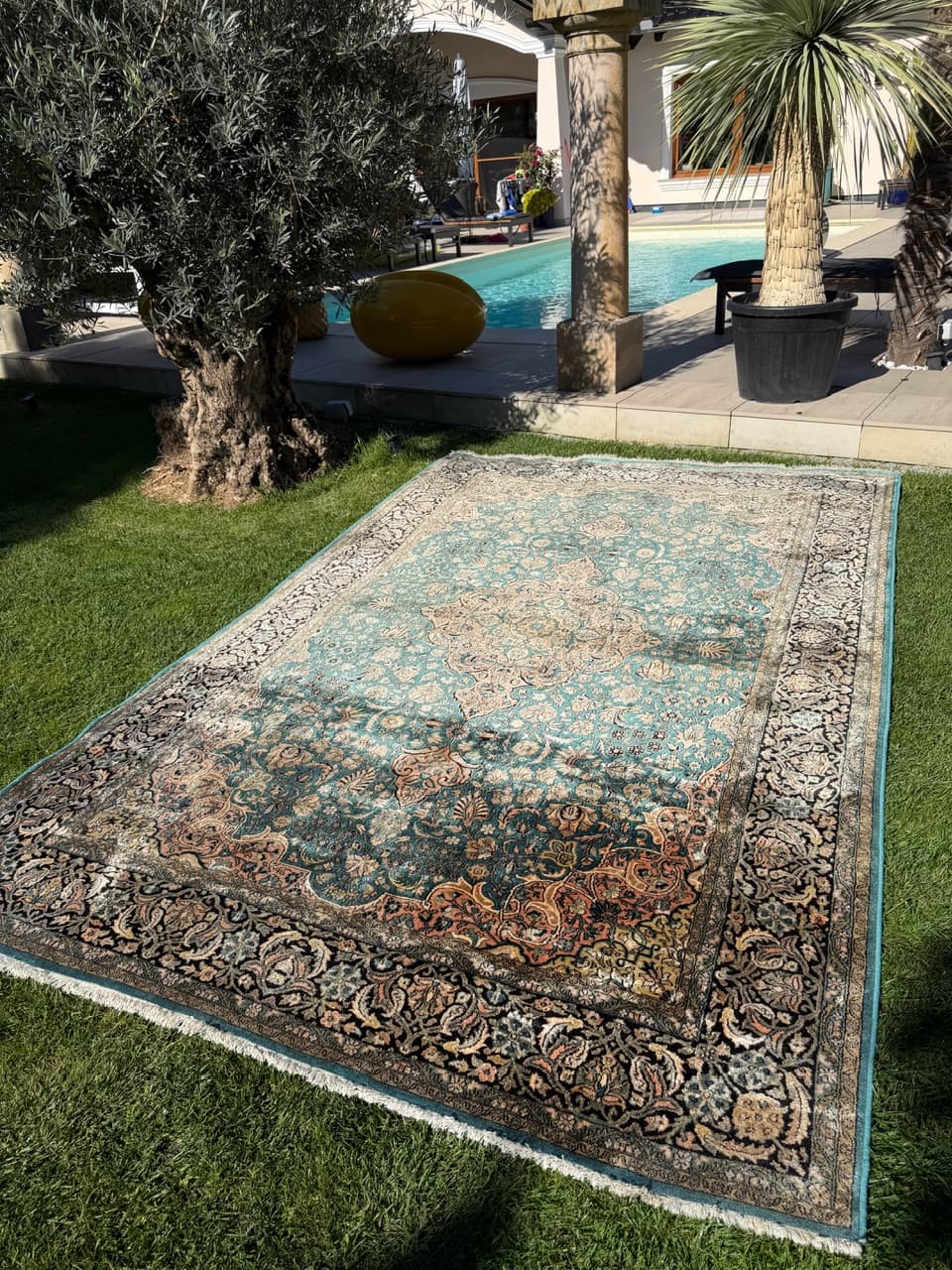 Dywan Ghoum, turkus, jedwab, Indie, lata 90. - 159353