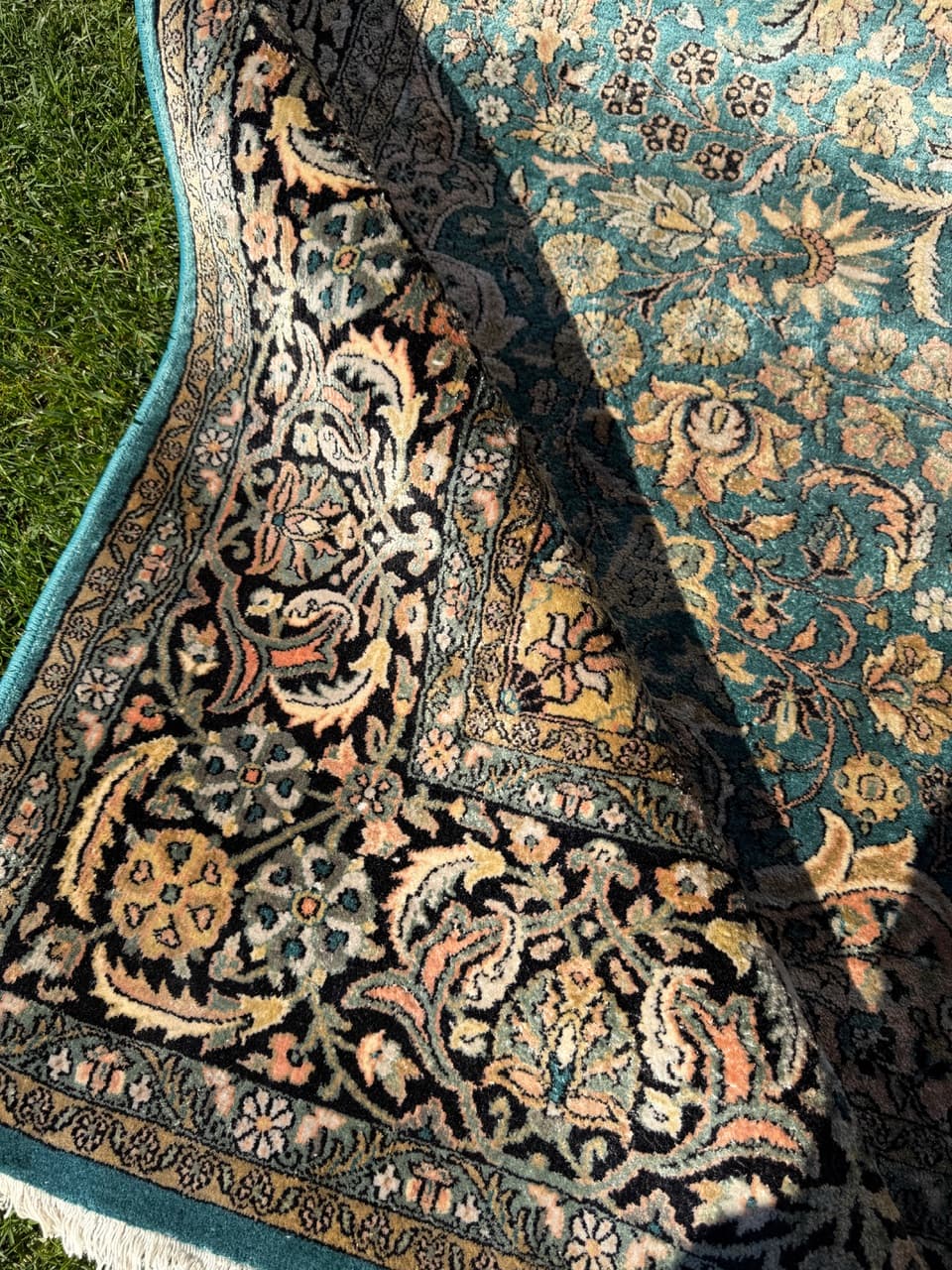 Dywan Ghoum, turkus, jedwab, Indie, lata 90. - 159350