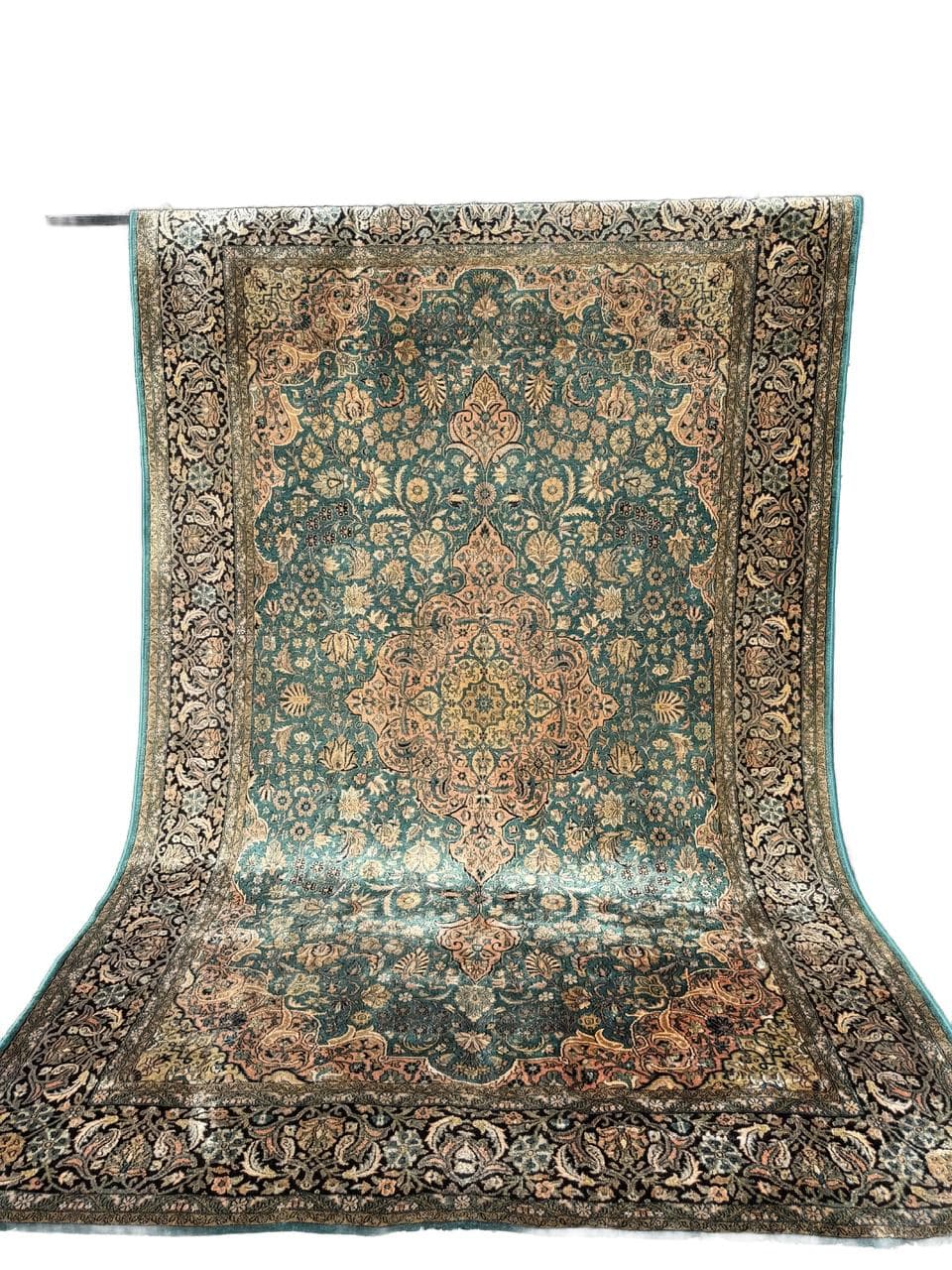 Dywan Ghoum, turkus, jedwab, Indie, lata 90.