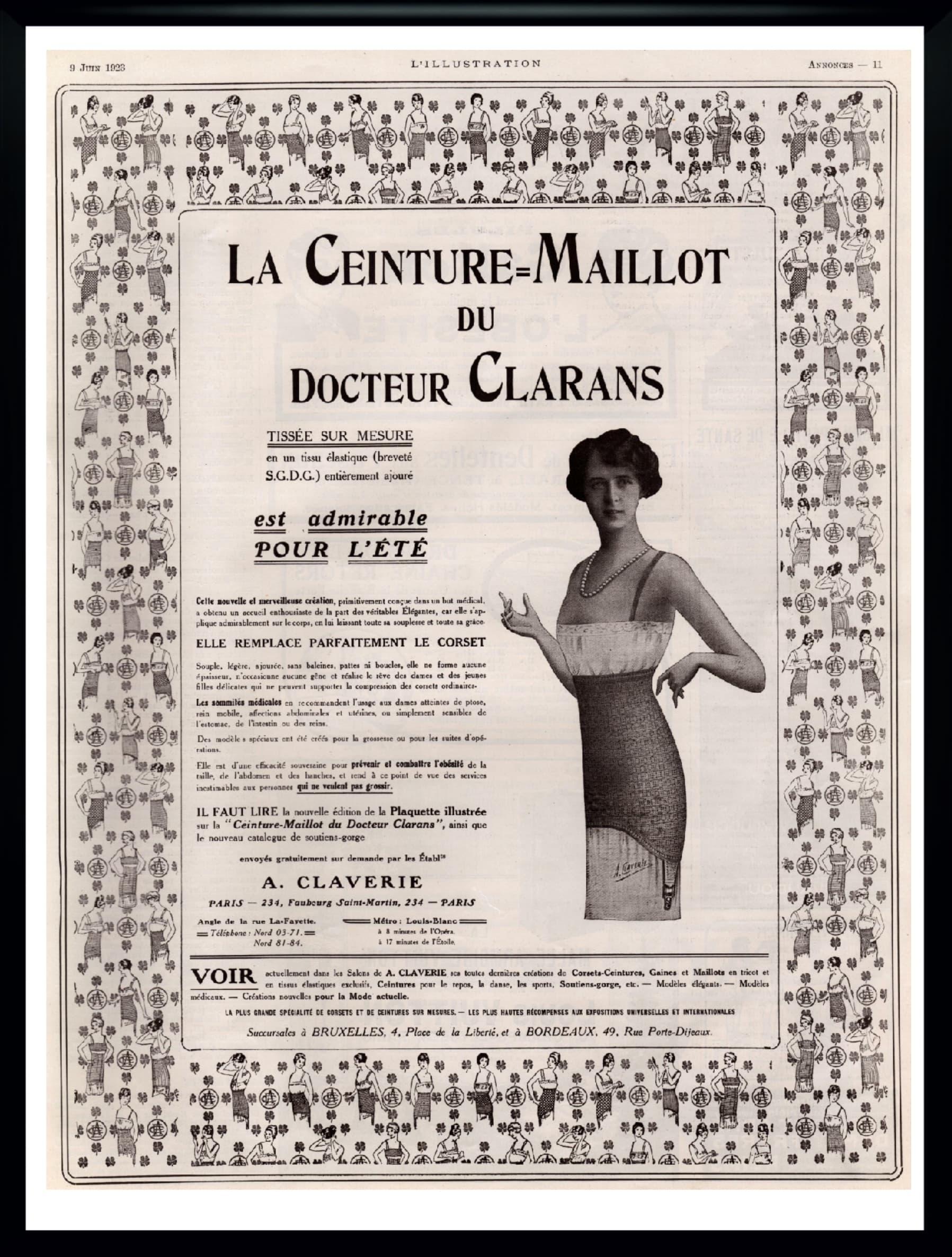 Plakat reklamowy Clarans, art déco, czarny, Francja, lata 20.