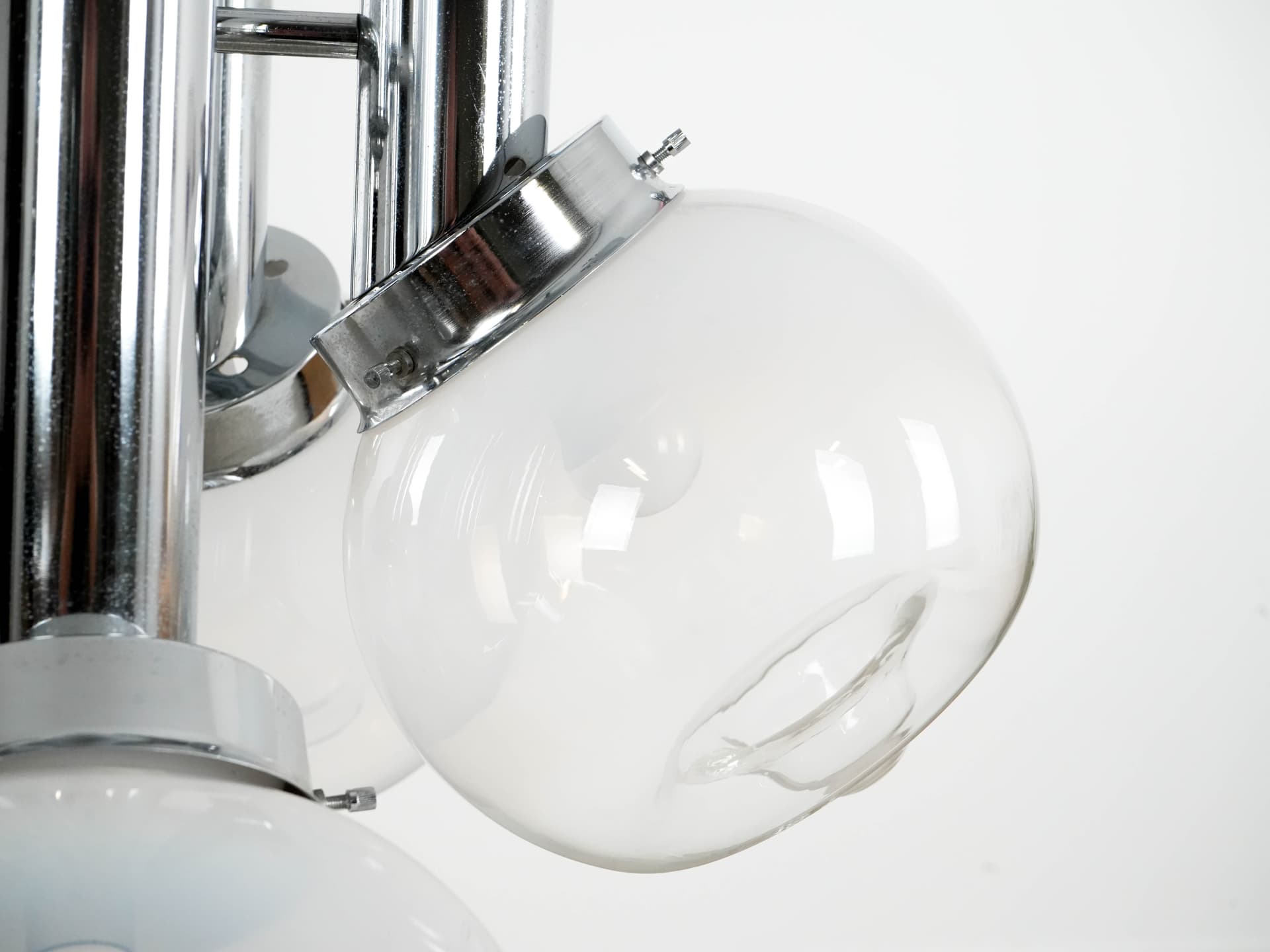 Żyrandol, chromowany metal, szkło dymione, Włochy, lata 70. - 159691