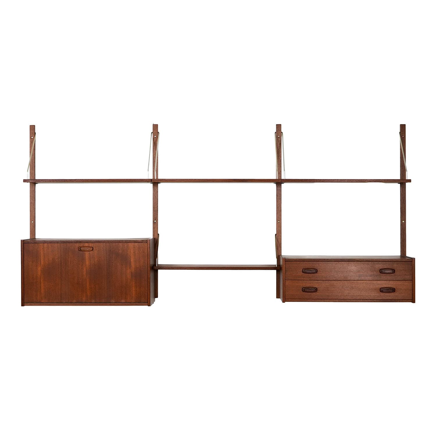 Wall unit, brown teak, Denmark, 1960s.
