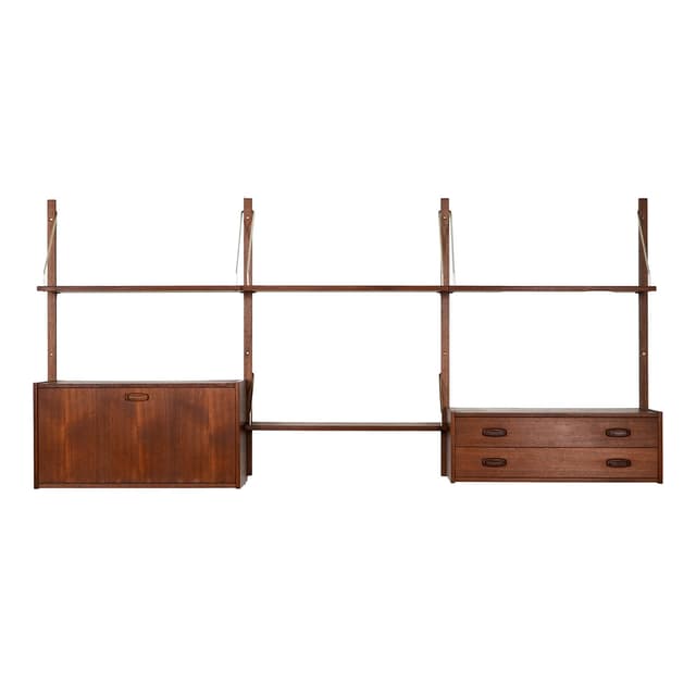 Wall unit, brown teak, Denmark, 1960s. - DIMENSION