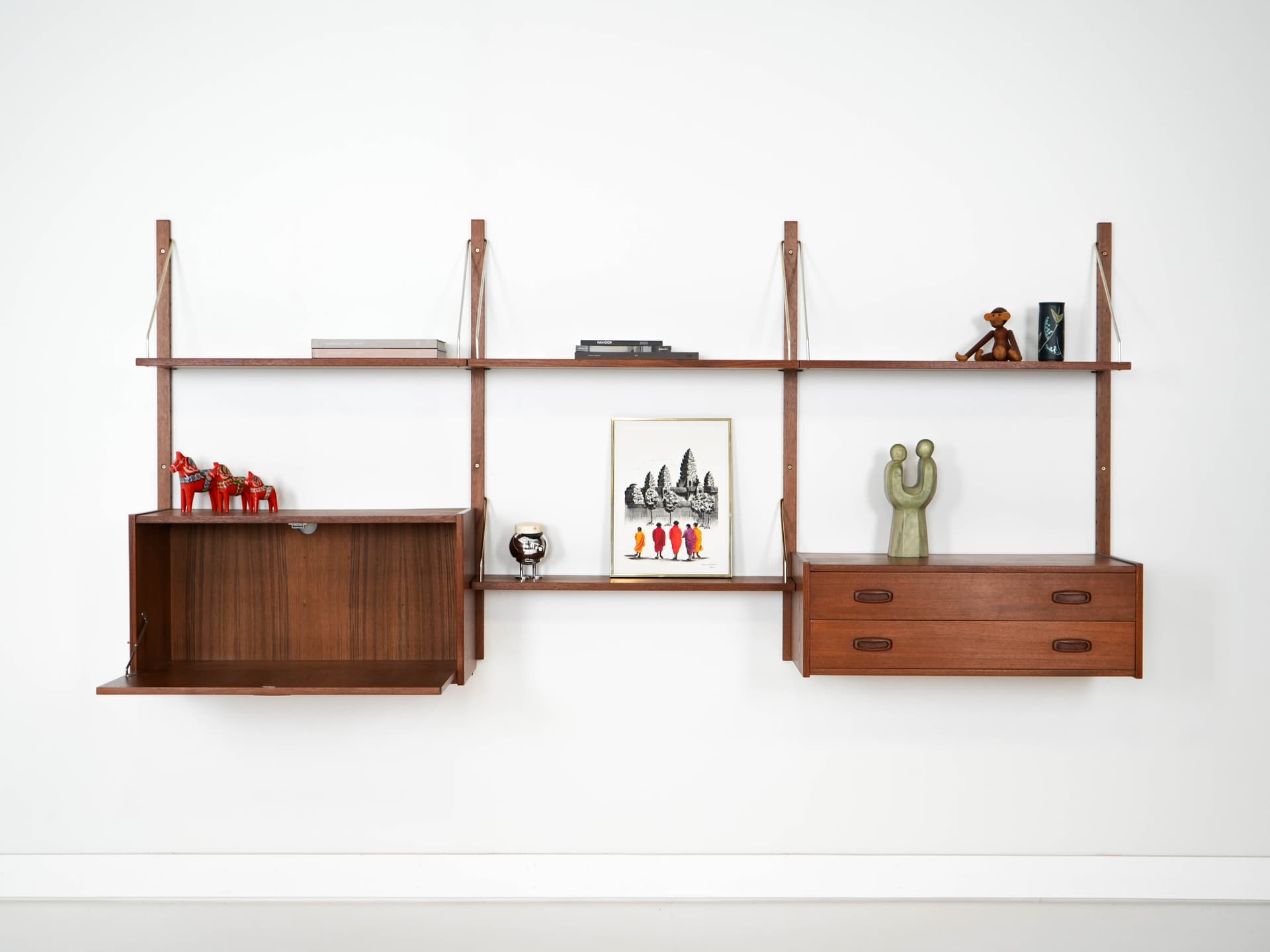 Wall unit, brown teak, Denmark, 1960s. - 159911