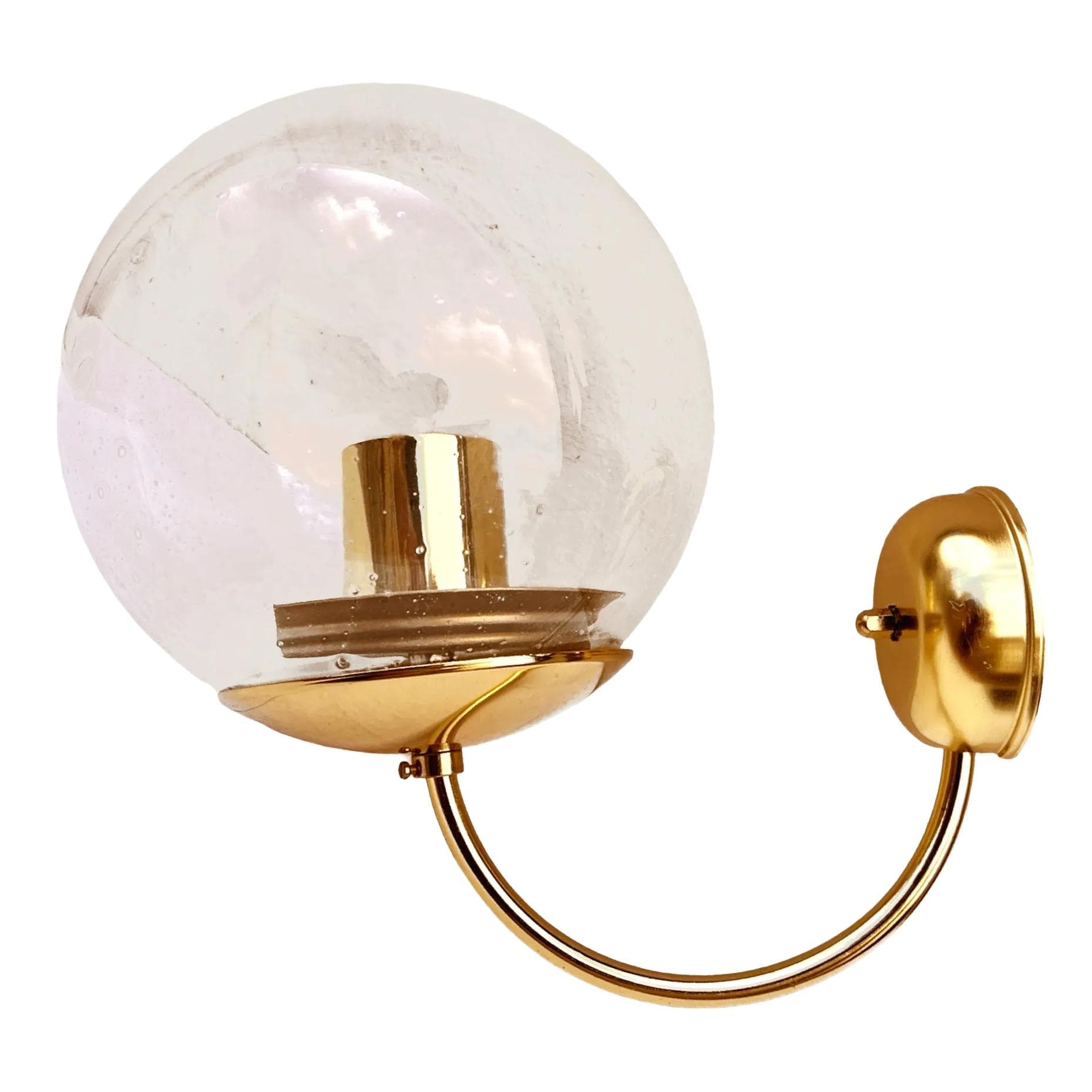 Wall sconce Hollywood Regency, transparent glass, golden brass, Kamenický Šenov, Czechoslovakia, 1970s.