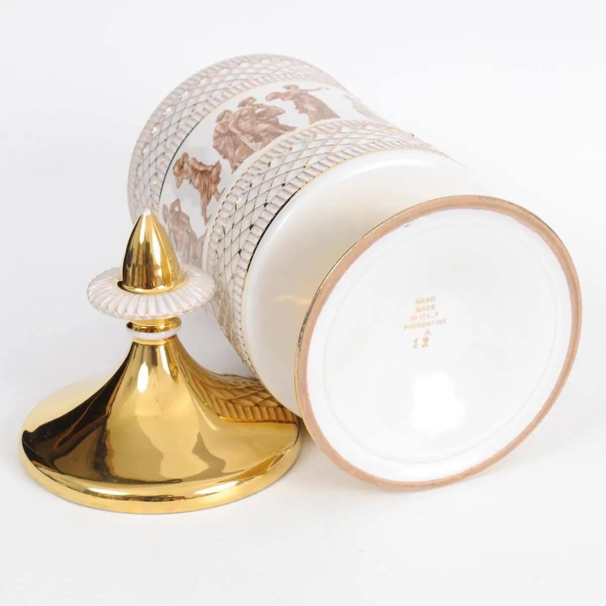 Pojemnik Fiorentine, neoklasycystyczny, ivory white, fajans, Ceramiche Fiorentine, Włochy, lata 50. - 160204