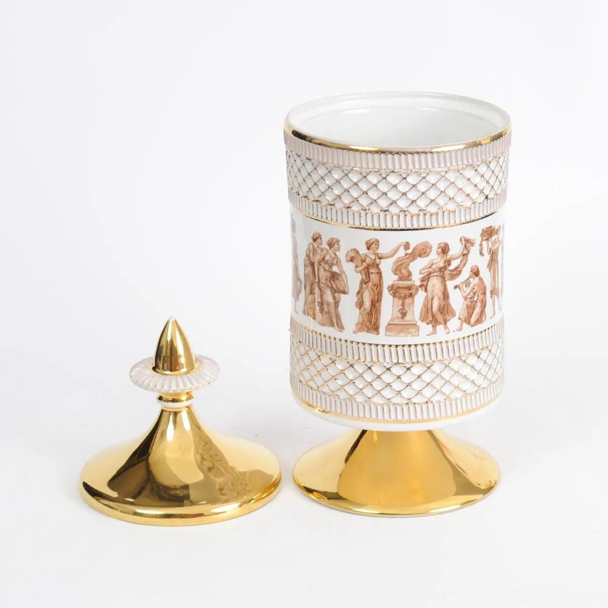 Pojemnik Fiorentine, neoklasycystyczny, ivory white, fajans, Ceramiche Fiorentine, Włochy, lata 50. - 160203